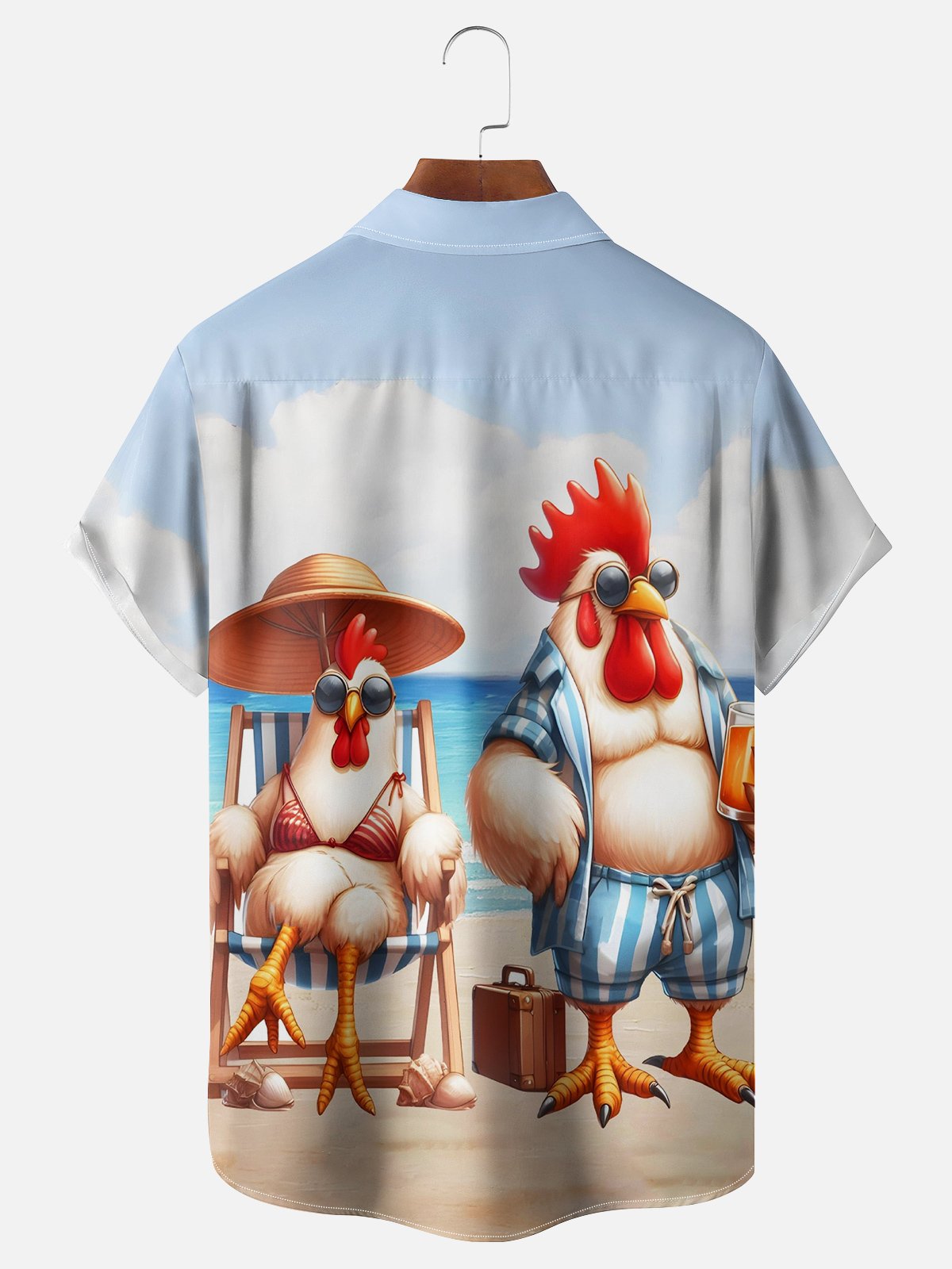 Moisture-wicking Beach Chicken Chest Pocket Hawaiian Shirt