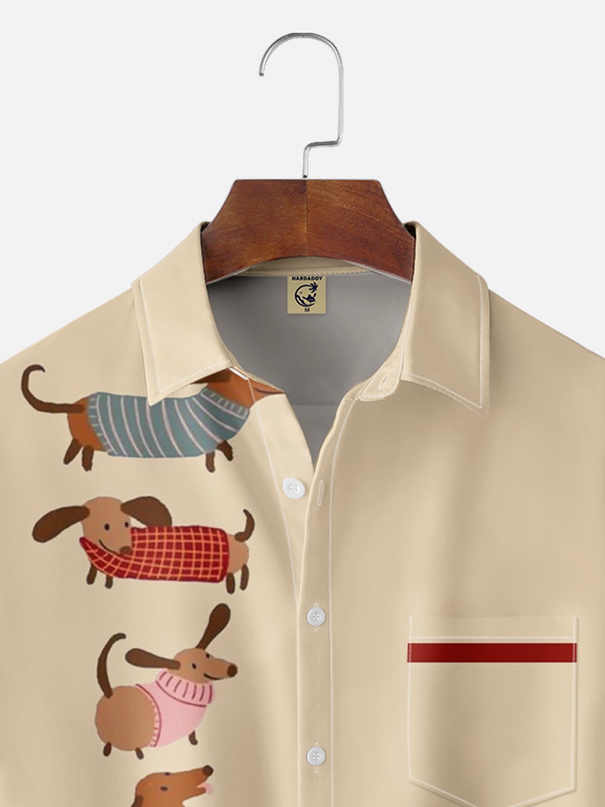 Moisture-wicking Puppy Flat Illustration Chest Pocket Bowling Shirt