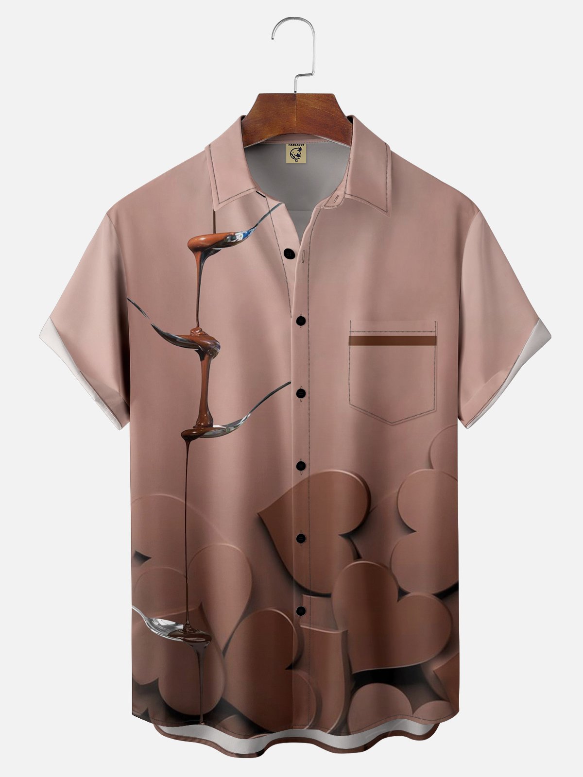 Moisture-wicking Chocolate Day Chest Pocket Hawaiian Shirt