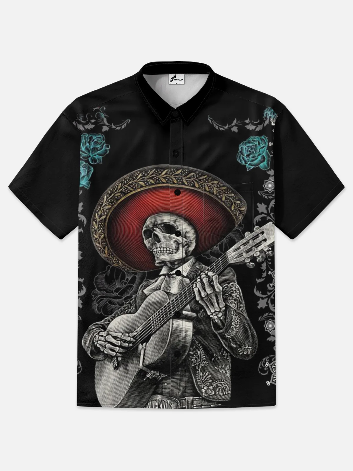 Moisture-wicking Skull Guitarist Hawaiian Shirt