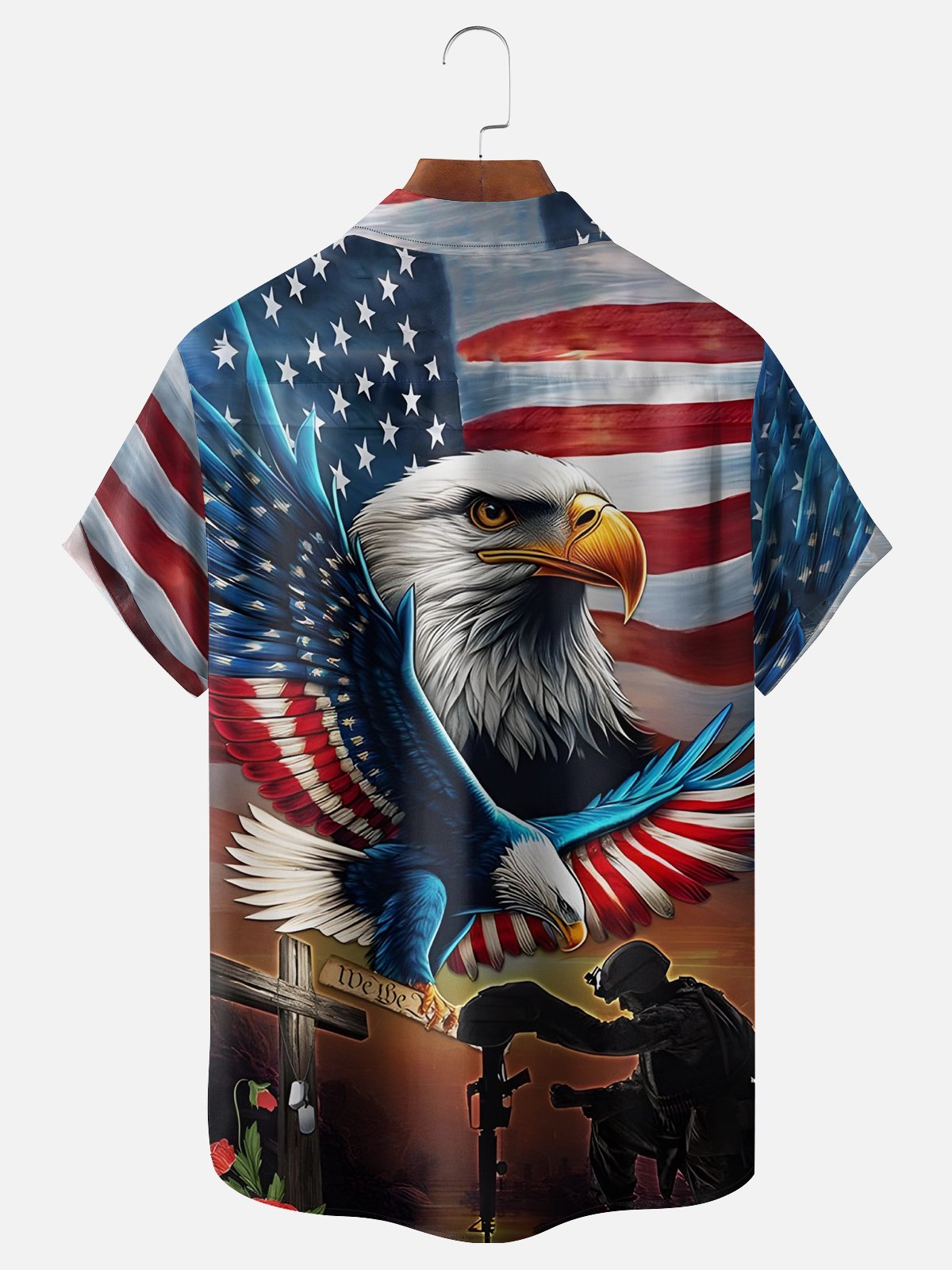 Moisture-wicking American Eagle American Flag Chest Pocket Hawaiian Shirt