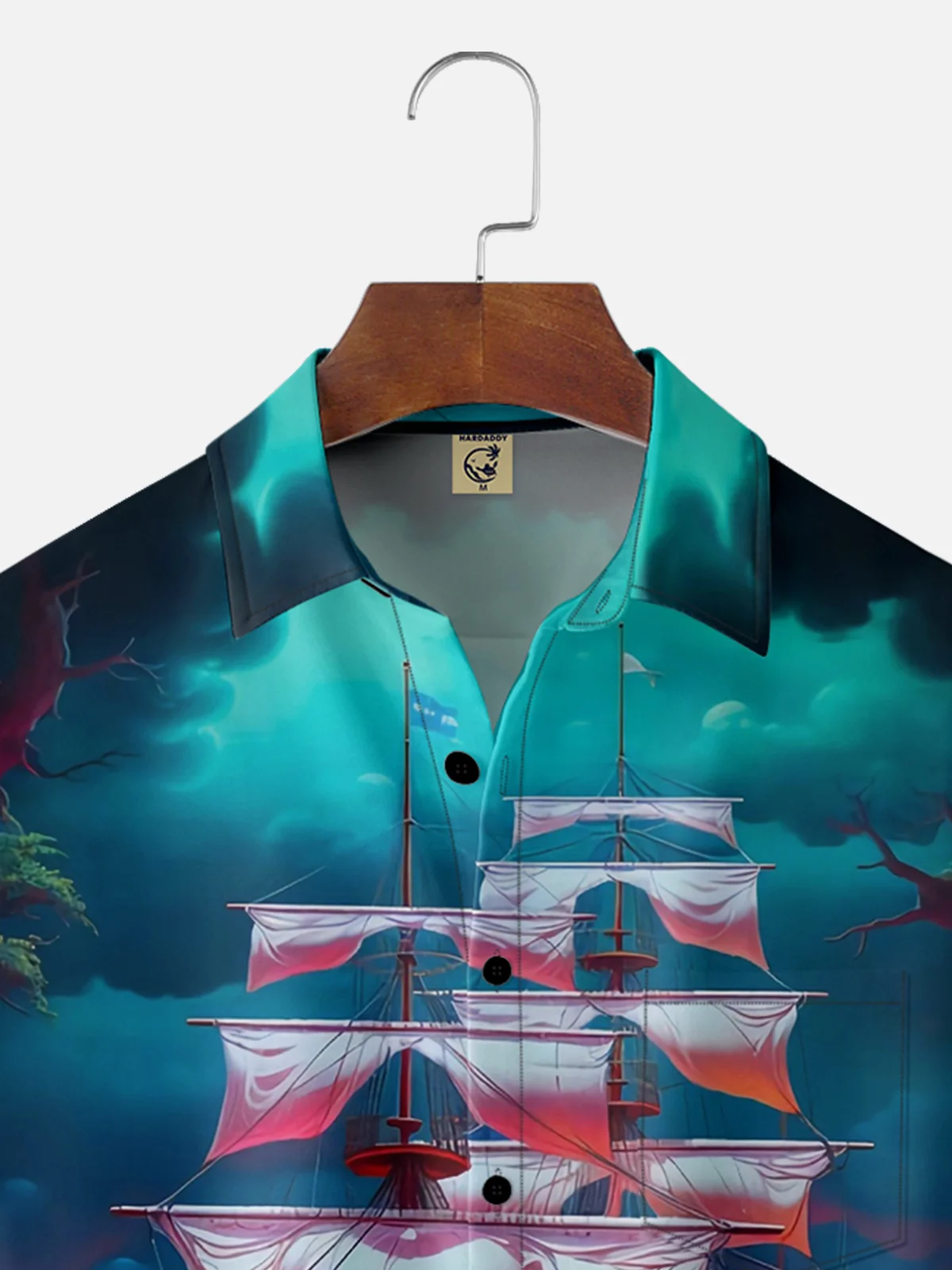 Moisture-wicking Seascape Sailboat Chest Pocket Hawaiian Shirt