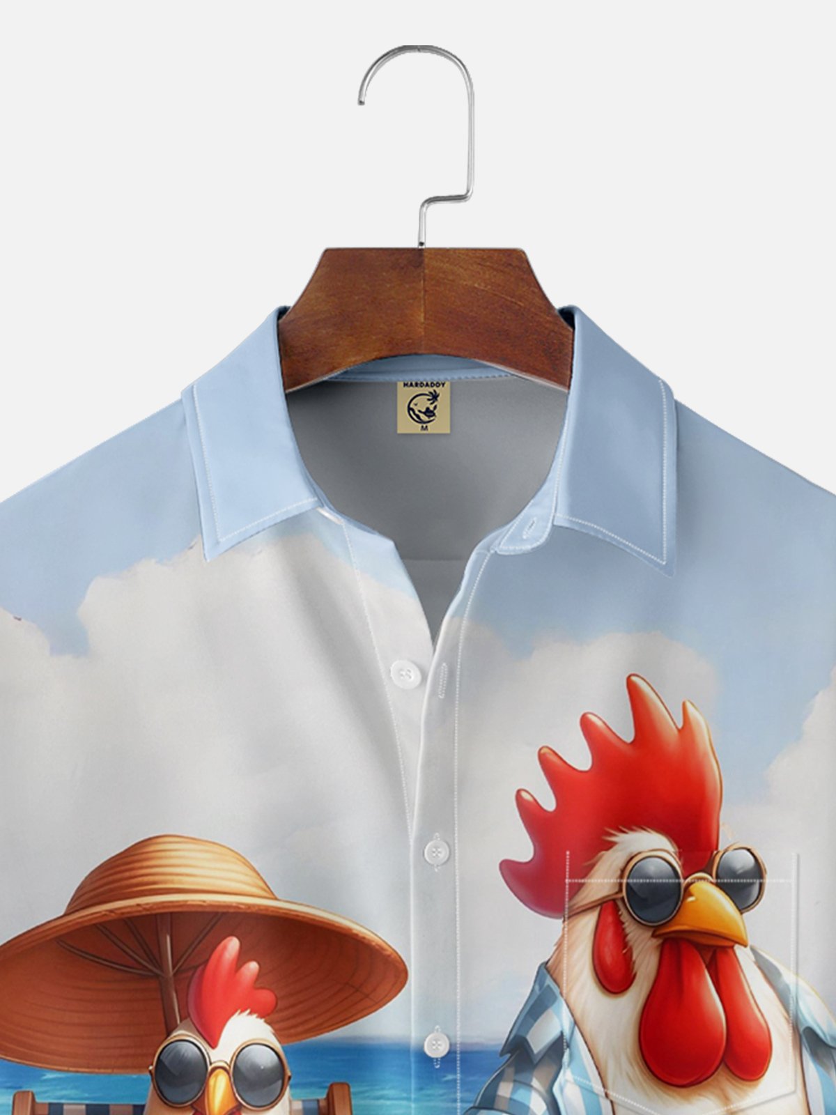 Moisture-wicking Beach Chicken Chest Pocket Hawaiian Shirt