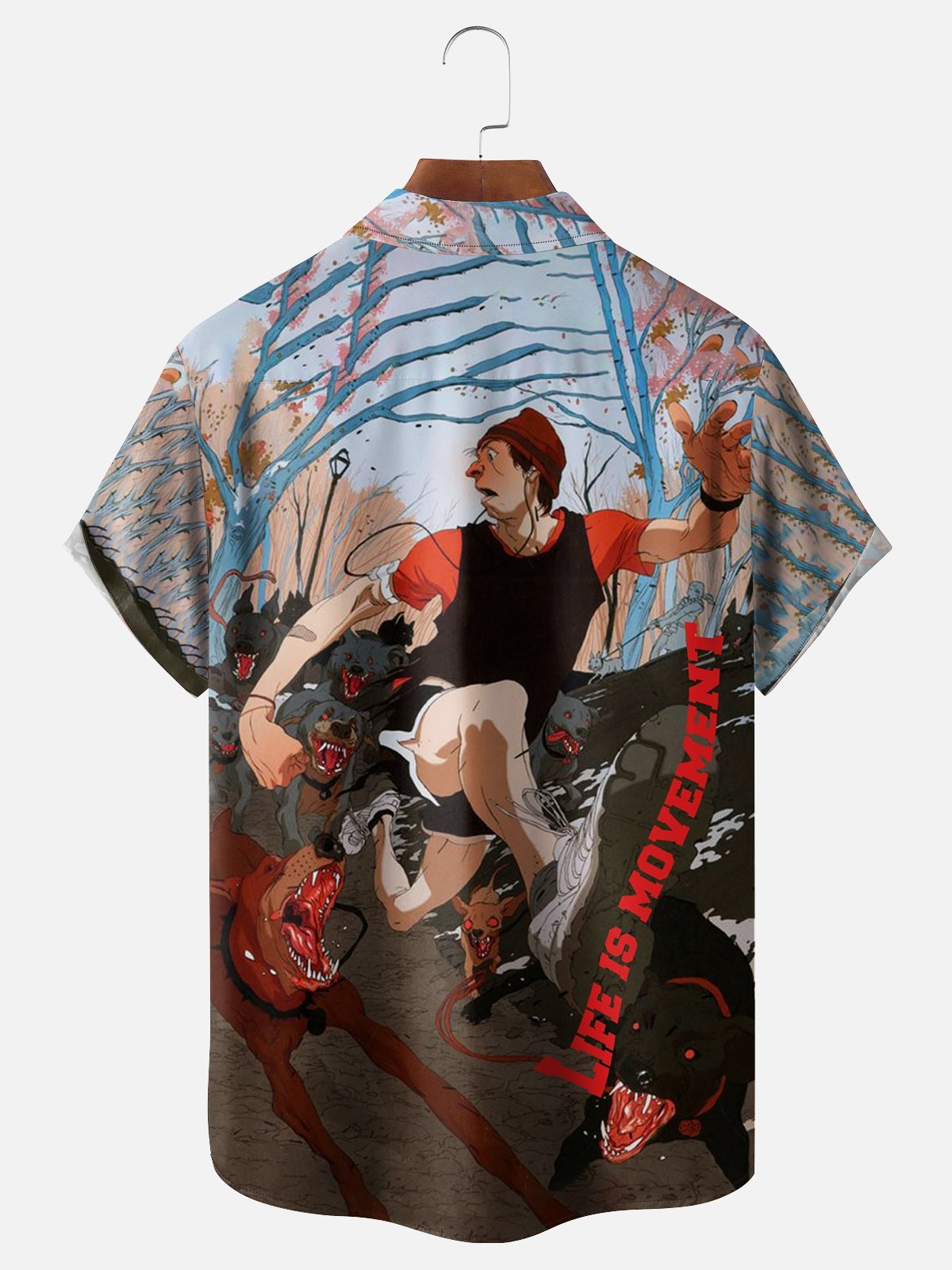 Moisture-wicking Running Day Illustration Chest Pocket Hawaiian Shirt