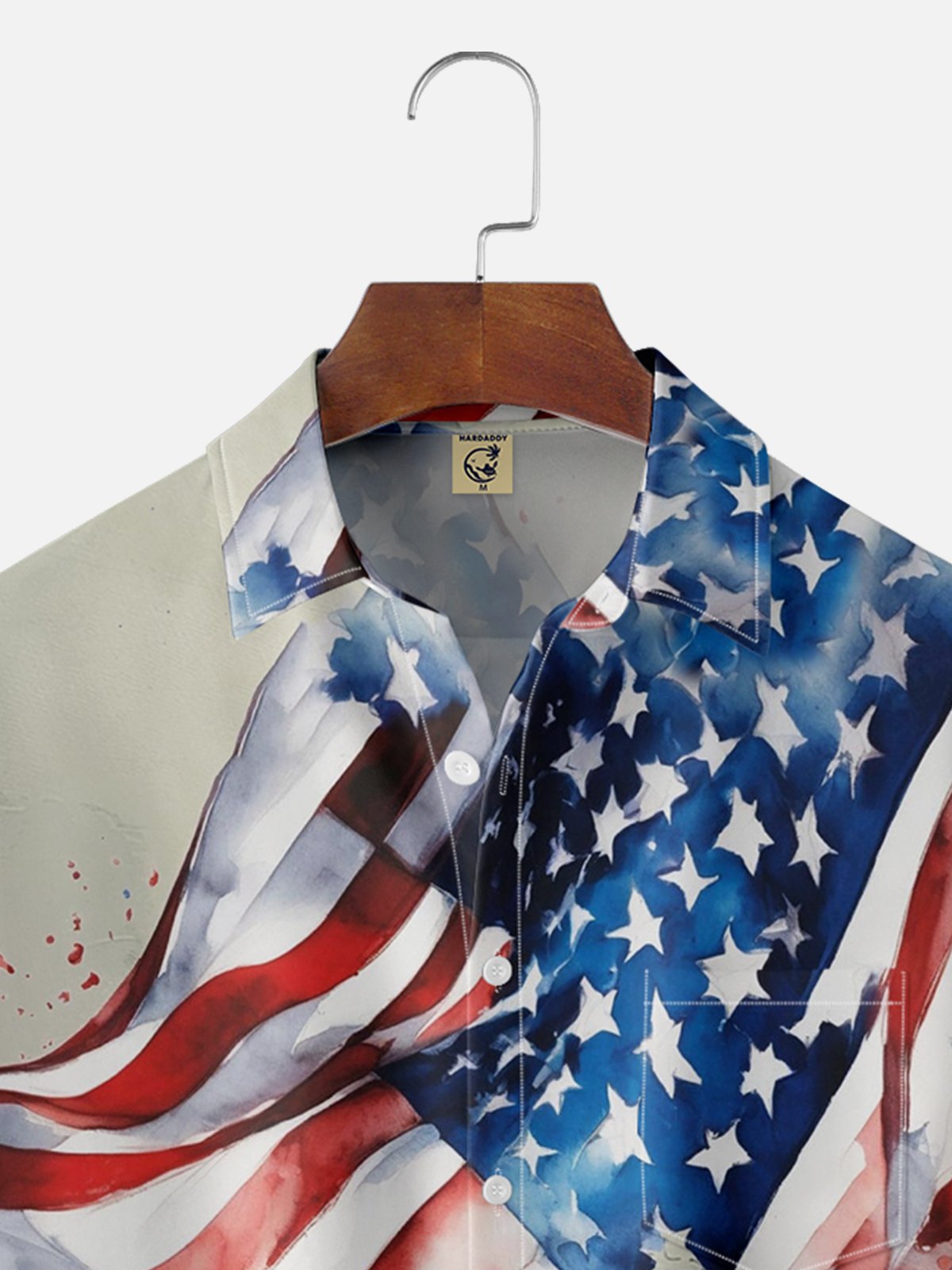 Moisture-wicking American Flag Watercolor Chest Pocket Hawaiian Shirt