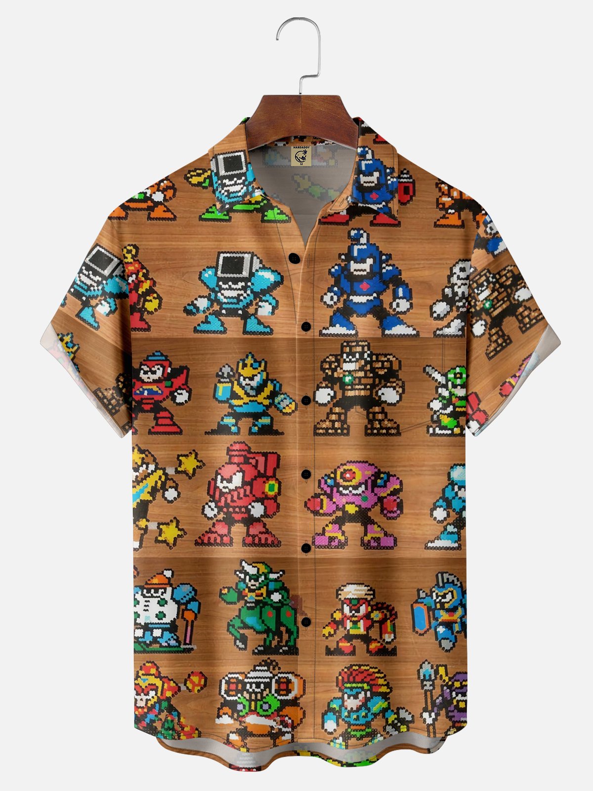 Moisture-wicking Retro Cartoon Chest Pocket Hawaiian Shirt