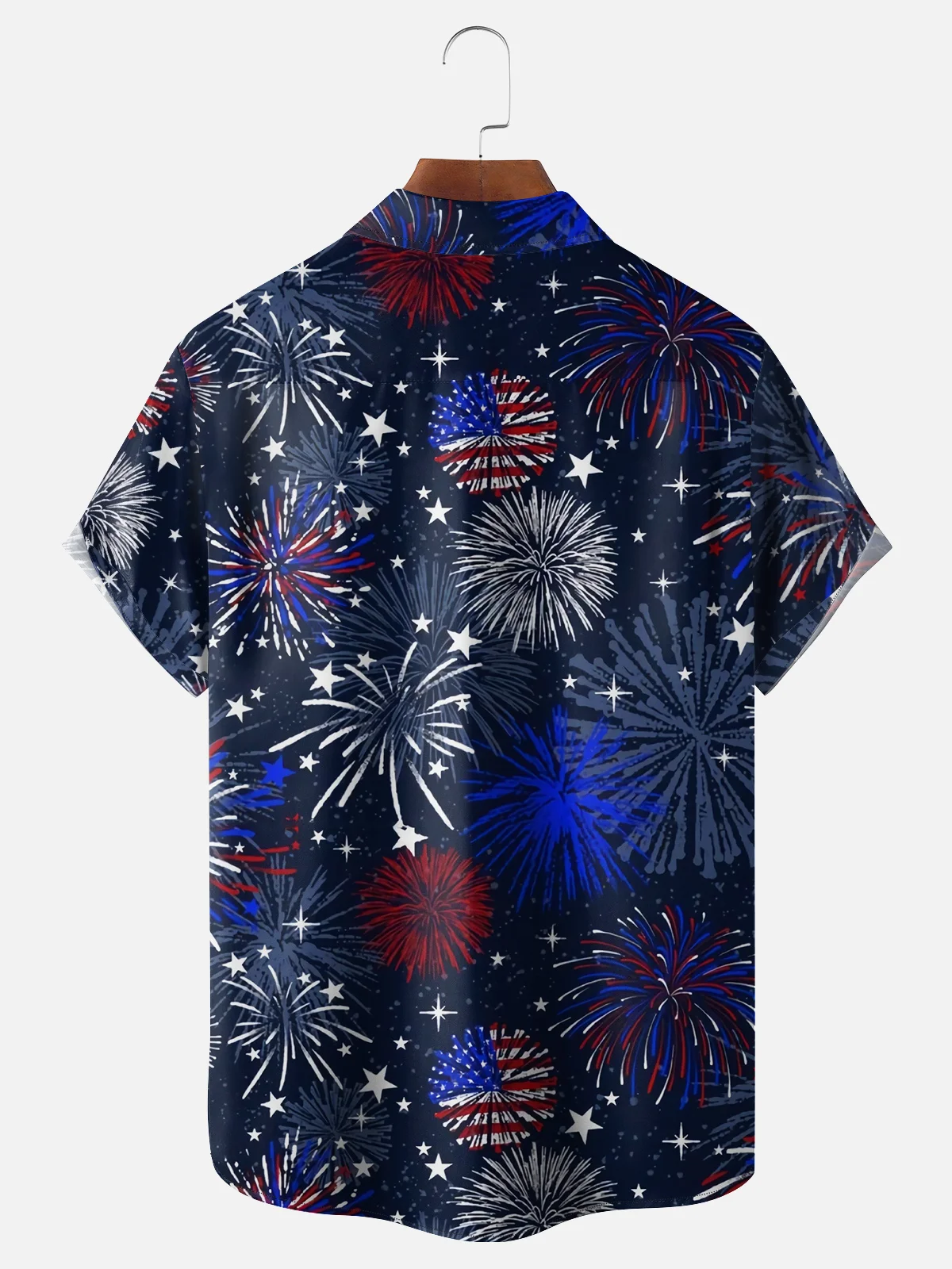 Moisture-wicking American Flag Fireworks Chest Pocket Hawaiian Shirt