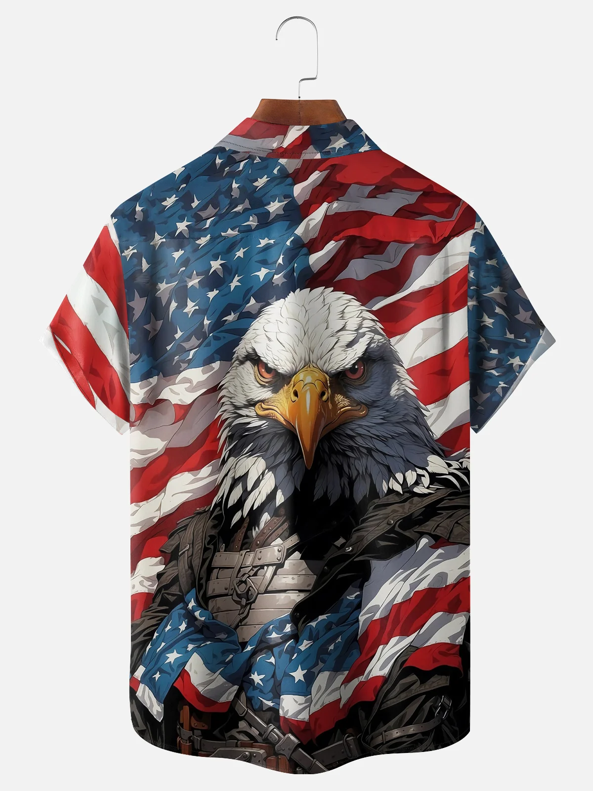 Moisture-wicking American Flag Eagle Chest Pocket Hawaiian Shirt