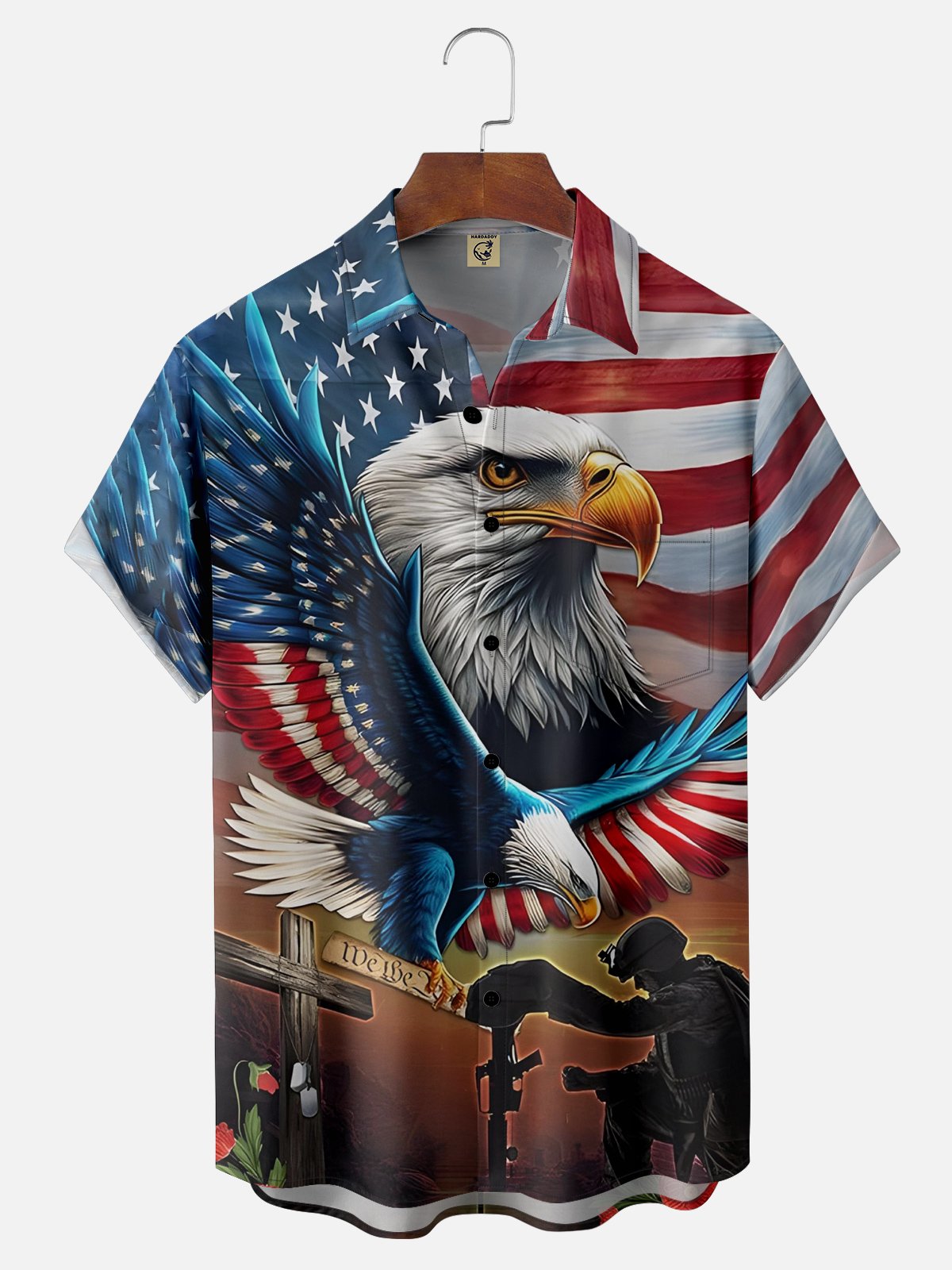 Moisture-wicking American Eagle American Flag Chest Pocket Hawaiian Shirt