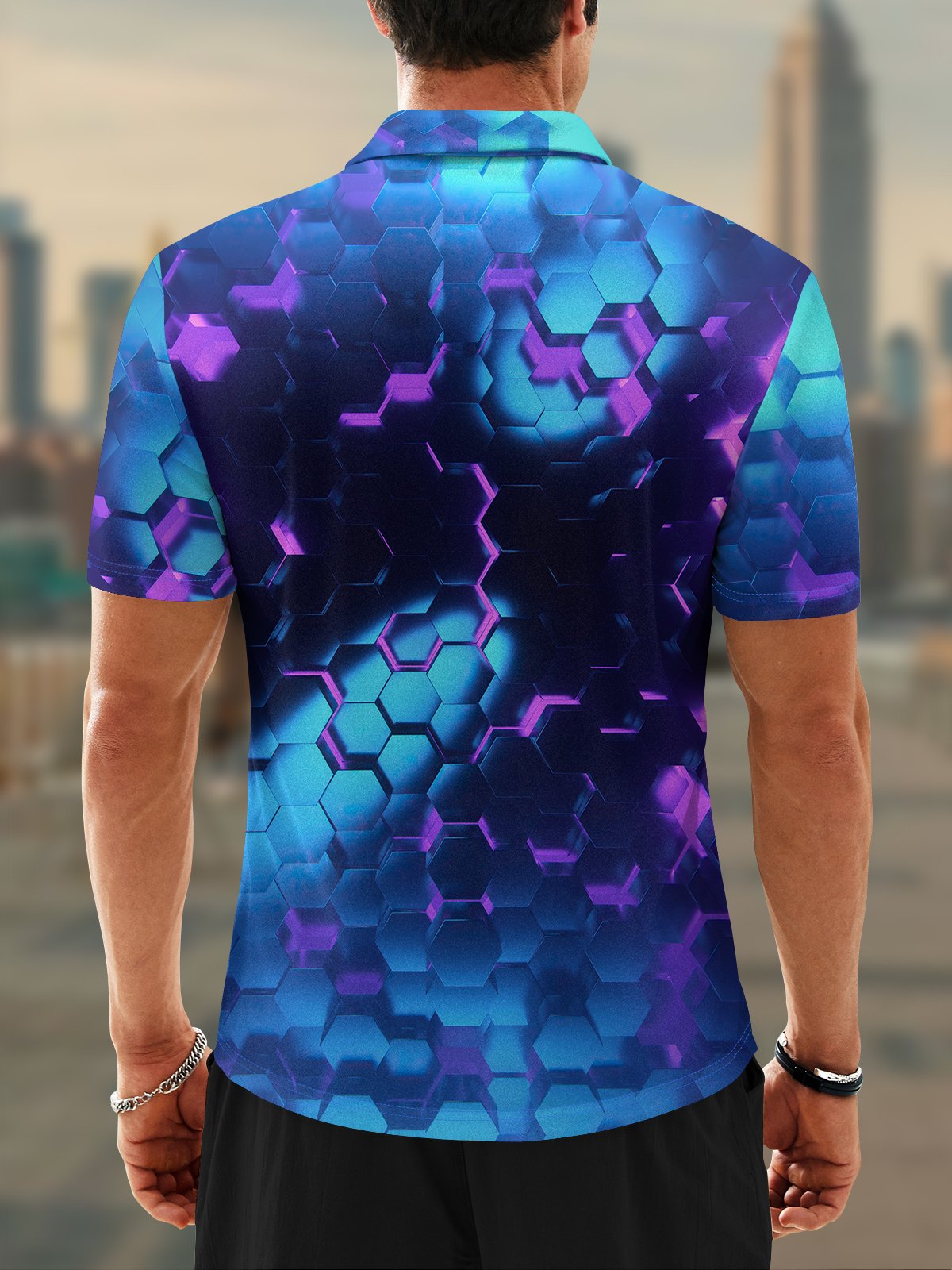 Moisture Wicking Golf Polo 3D Gradient Color Abstract Mechanical Geometry