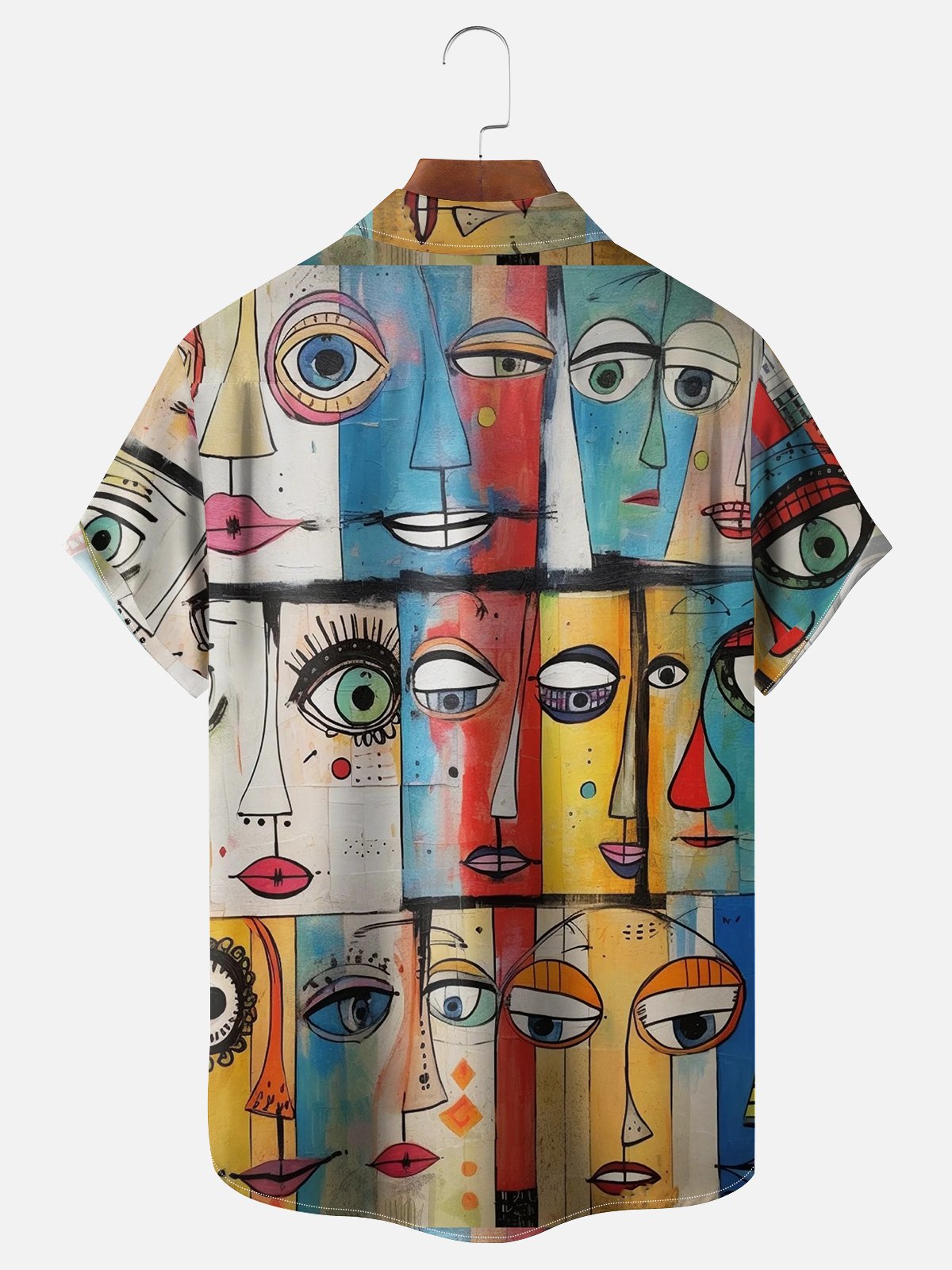 Moisture-wicking Abstract Portrait Chest Pocket Hawaiian Shirt