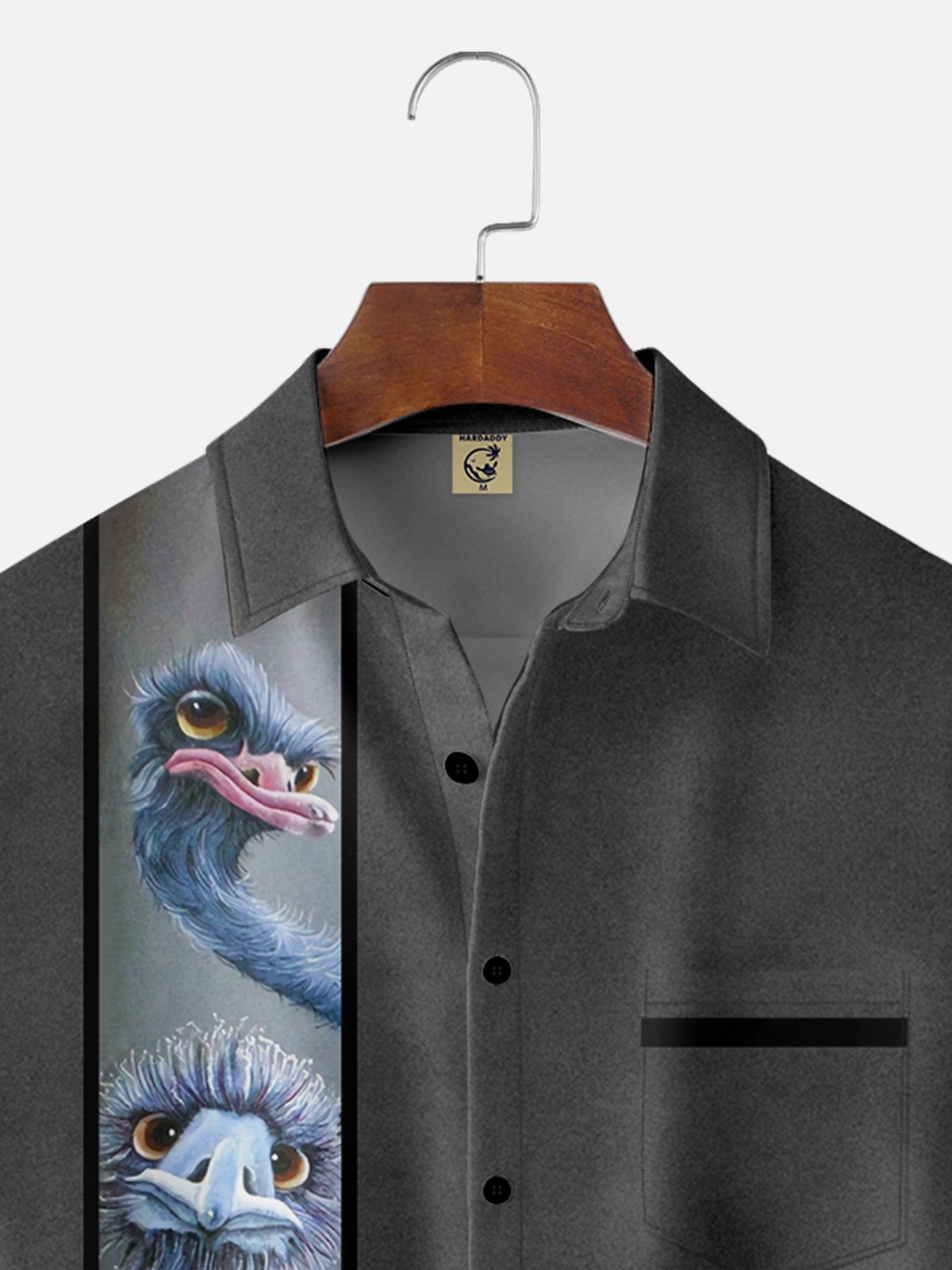 Moisture-wicking Abstract Ostrich Chest Pocket Bowling Shirt