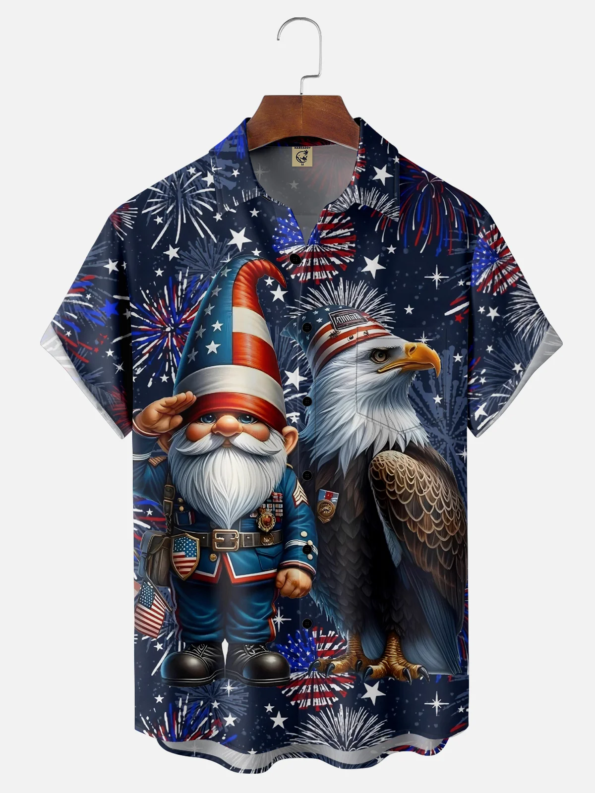 Moisture-wicking American Flag Gnome Chest Pocket Hawaiian Shirt