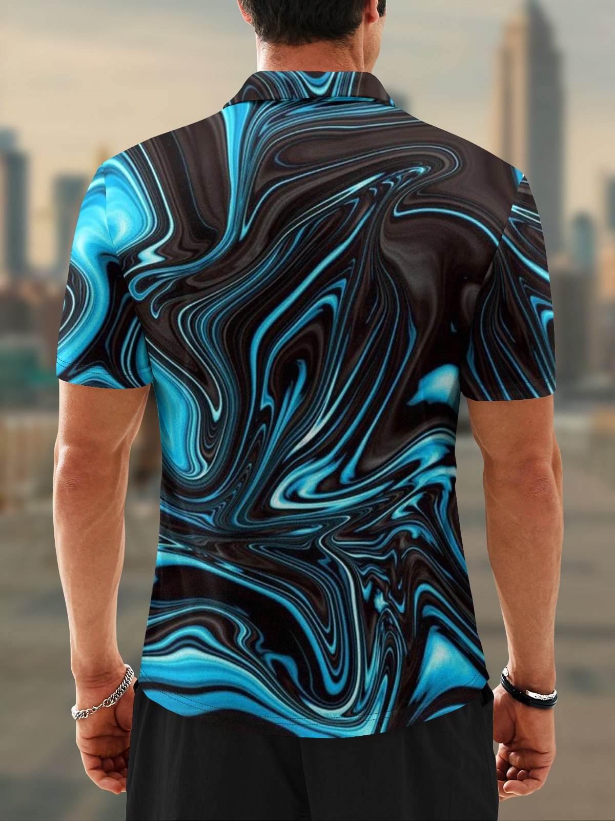 Moisture Wicking Golf Polo 3D Gradient Abstract Stripes