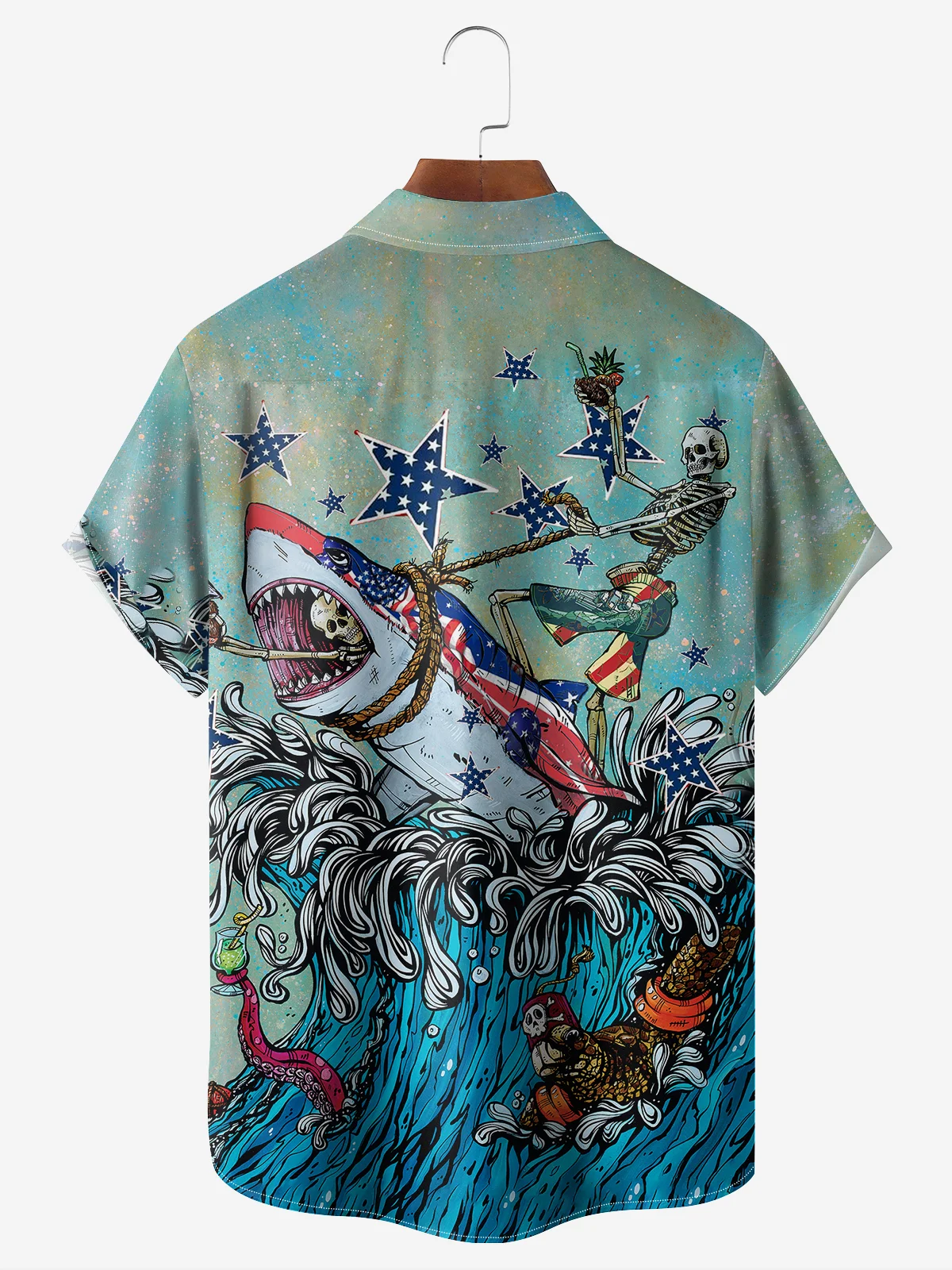 Shark Surfing Hawaiian Shirt By David Lozeau