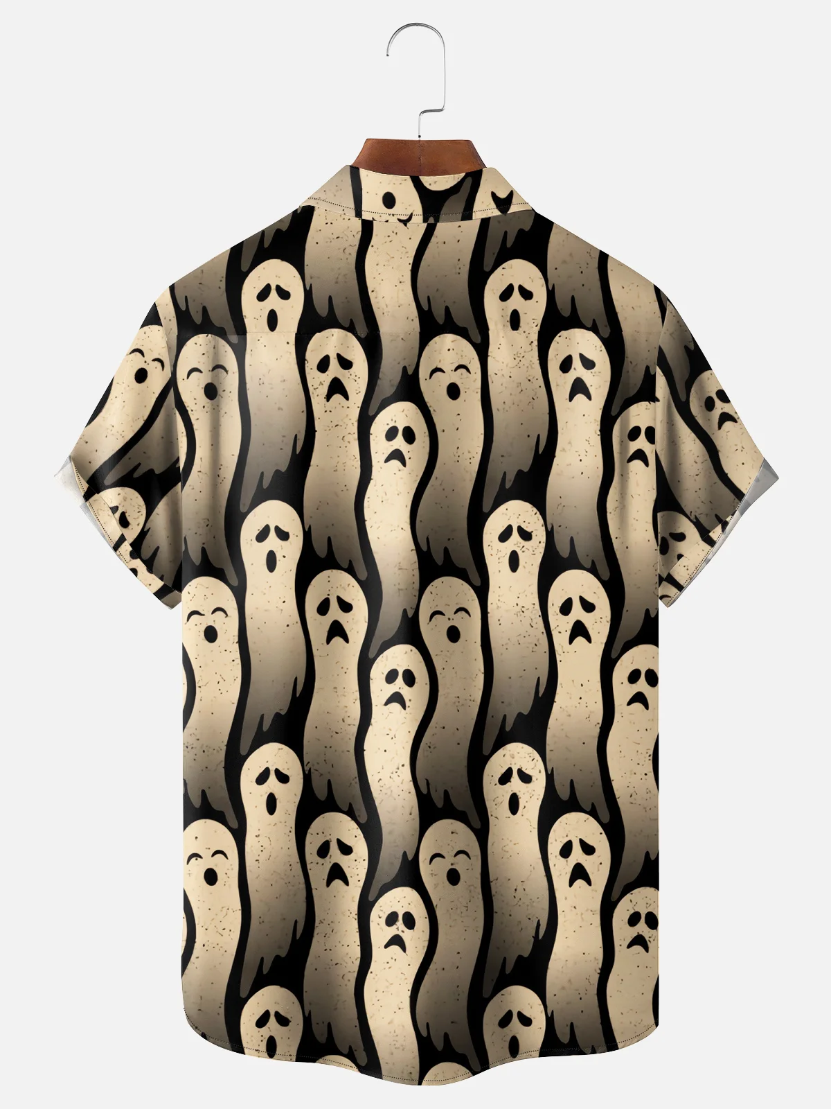 Men's Halloween Ghost Print Casual Short Sleeve Hawaiian Shirt with Chest Pocket