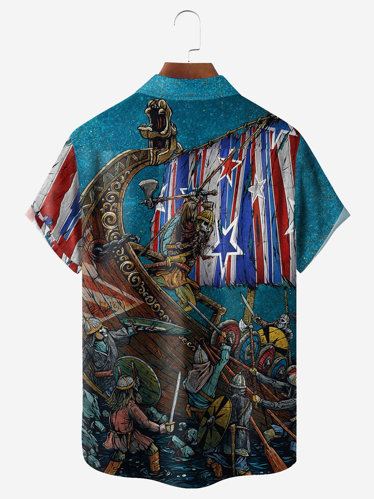 Stars and Stripes Pirate Battle Hawaiian Shirt By David Lozeau