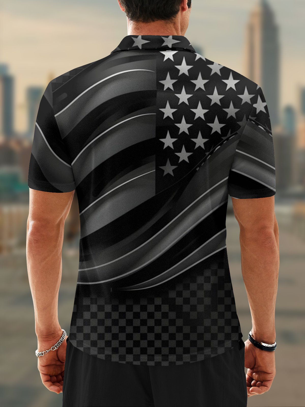 Moisture Wicking Golf Polo 3D Gradient Abstract American Flag