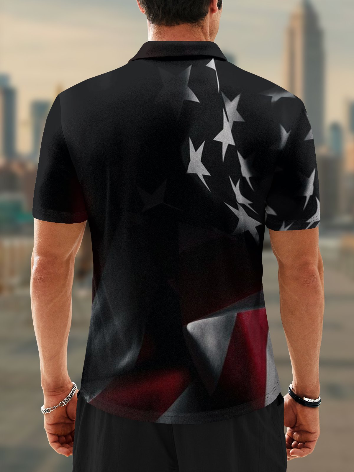 Moisture Wicking Golf Polo 3D Gradient Abstract American Flag