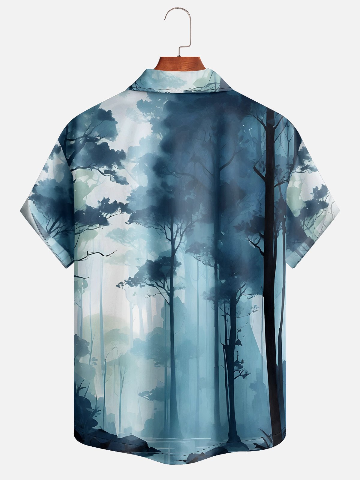 Moisture-wicking Blue Forest Hawaiian Shirt