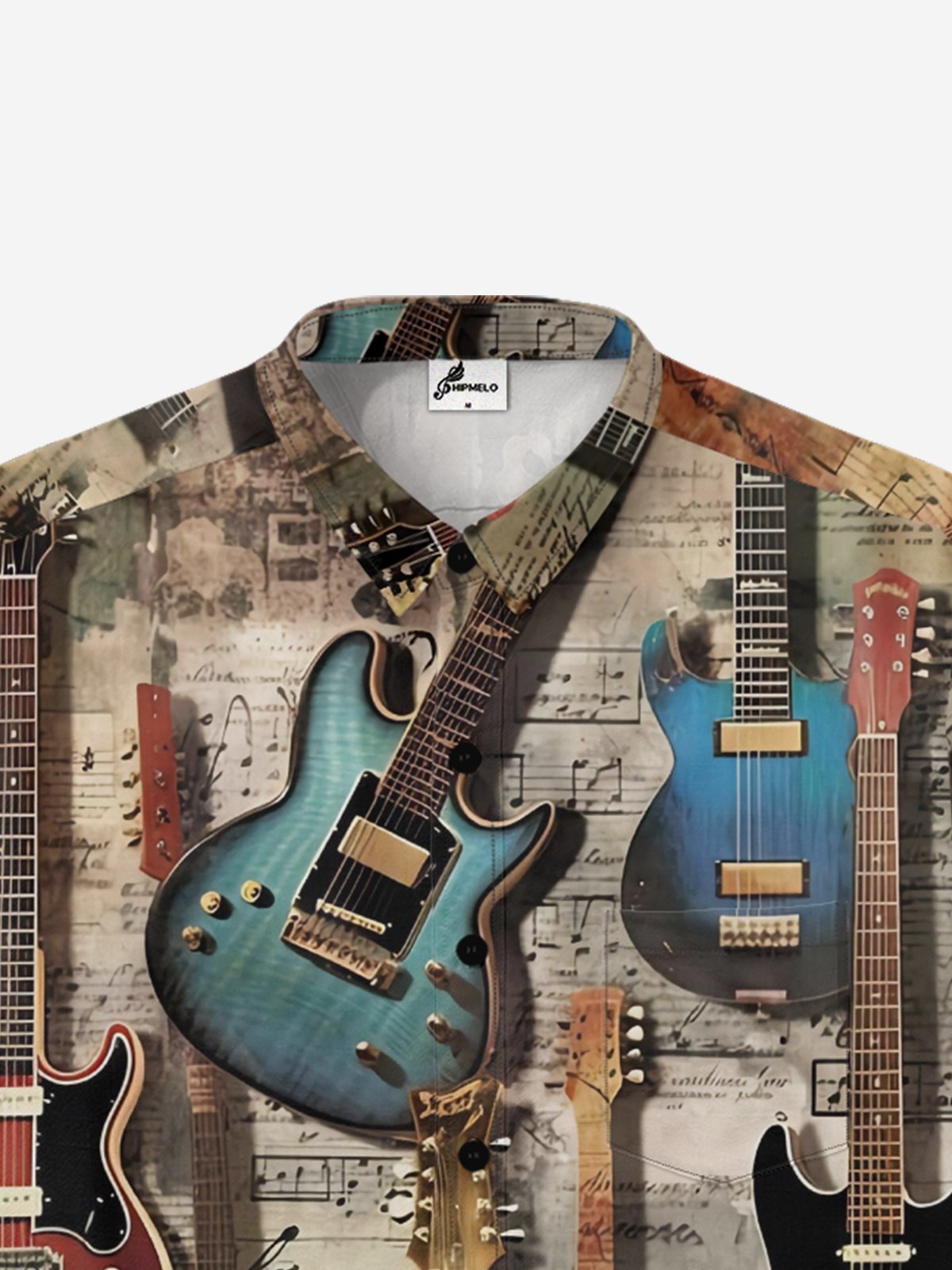 Moisture-wicking Musical Instruments Chest Pocket Hawaiian Shirt