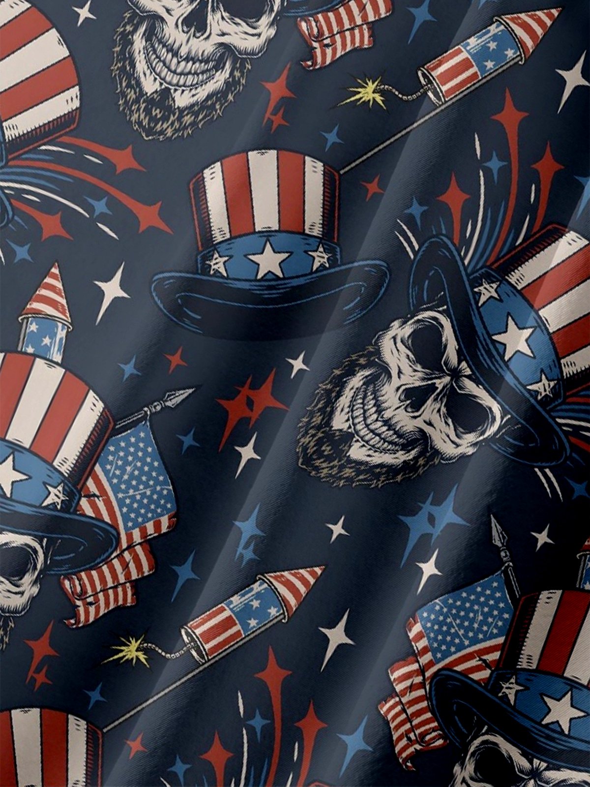 Moisture-wicking American Flag Skull Chest Pocket Hawaiian Shirt