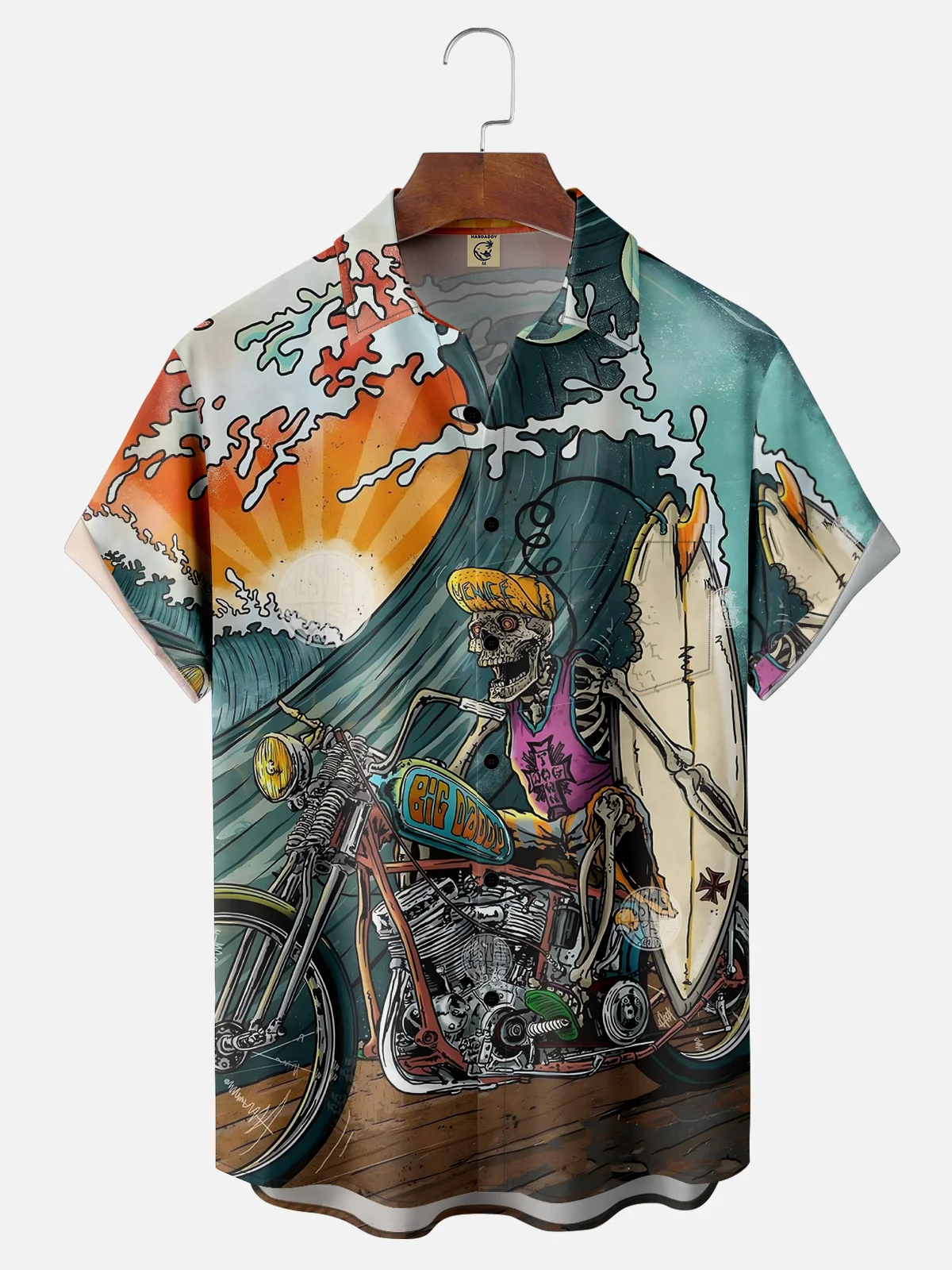 Moisture-wicking Skeleton Surfboard Hawaiian Shirt