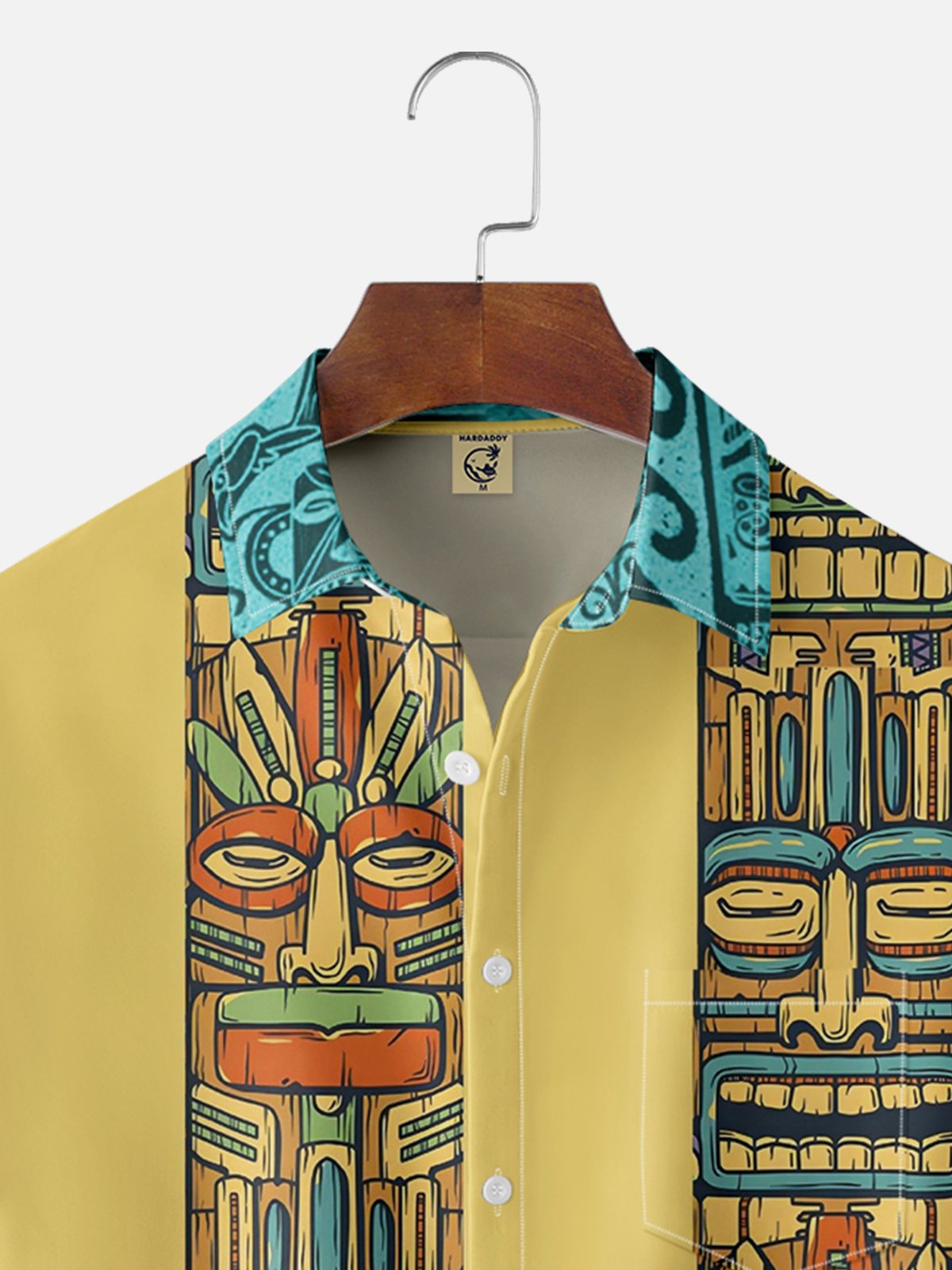 Moisture-wicking Fun Tiki Painting Chest Pocket Hawaiian Shirt