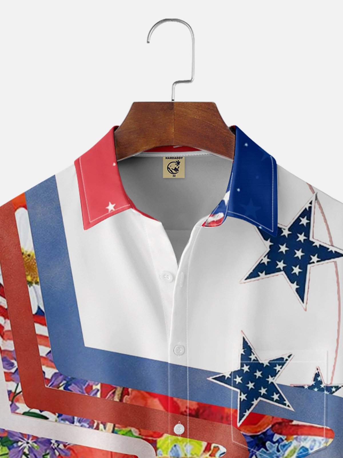 Moisture-Wicking American Flag Stars Chest Pocket Hawaiian Shirt