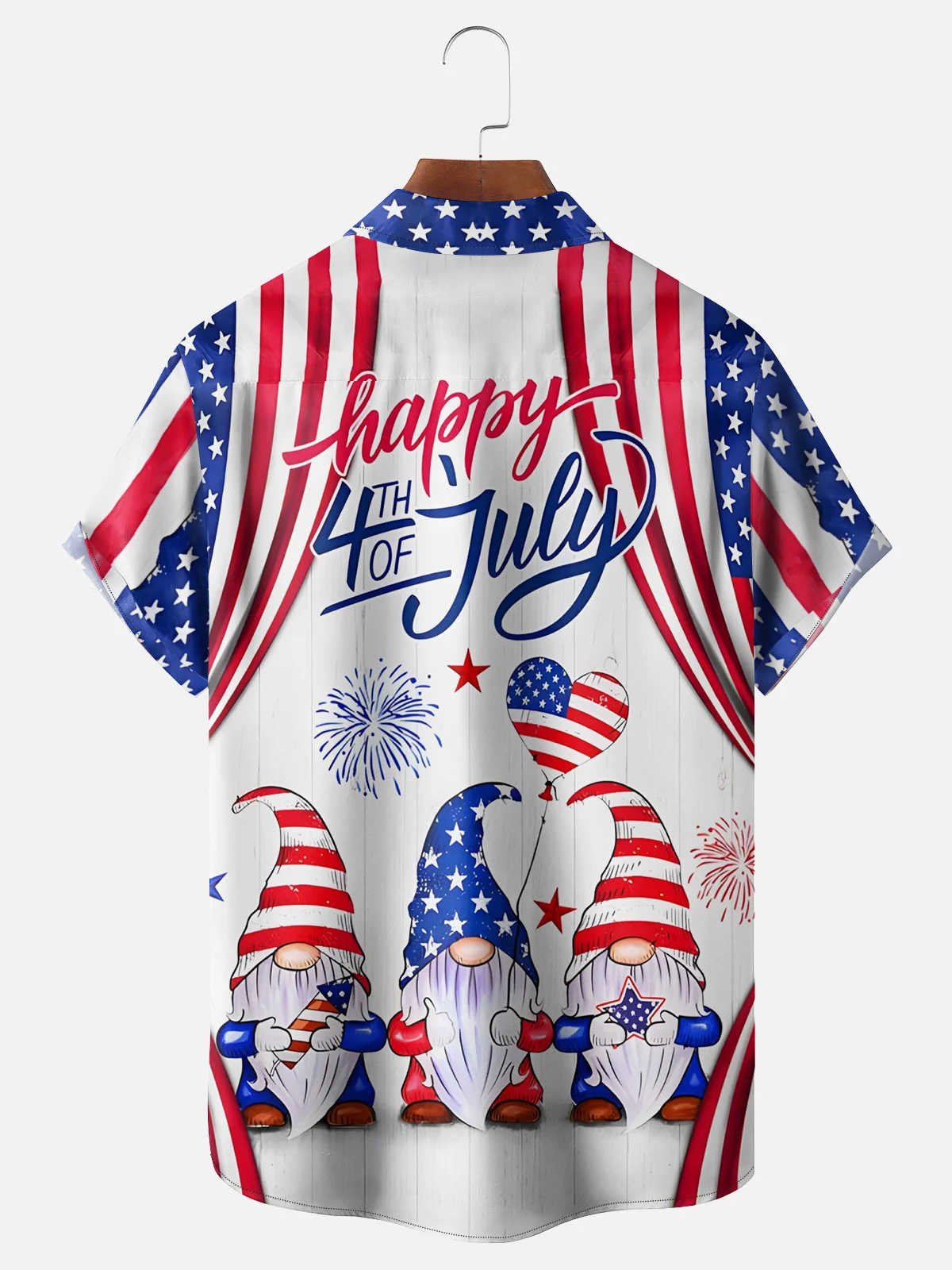 Moisture-wicking USA Independence Day Gnome Chest Pocket Hawaiian Shirt