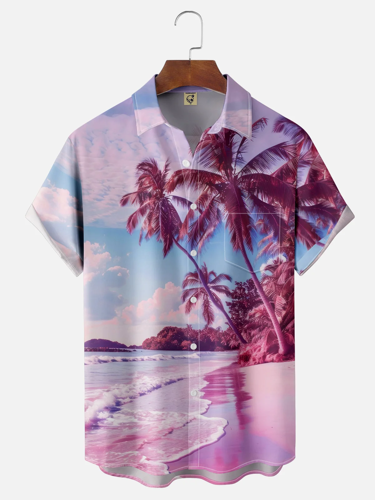 Moisture-wicking Coconut Trees Beach Chest Pocket Hawaiian Shirt