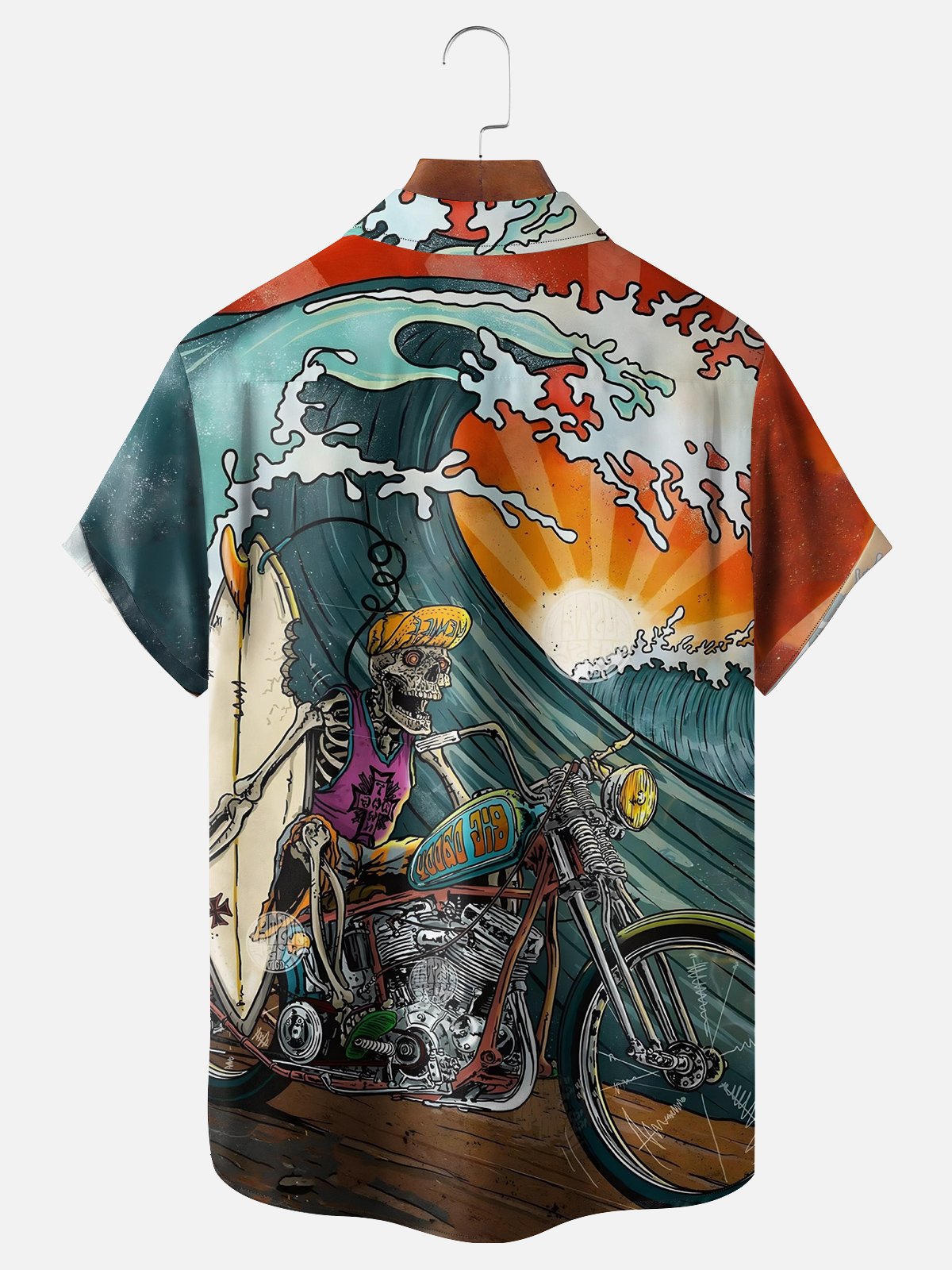 Moisture-wicking Skeleton Surfboard Hawaiian Shirt