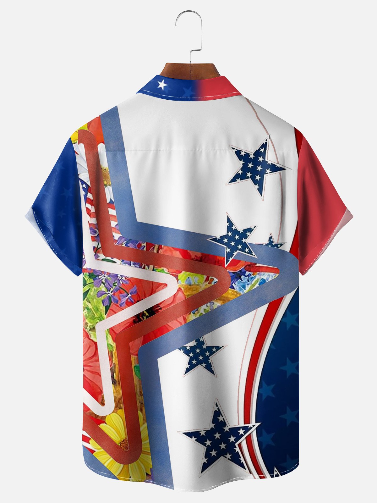 Moisture-Wicking American Flag Stars Chest Pocket Hawaiian Shirt