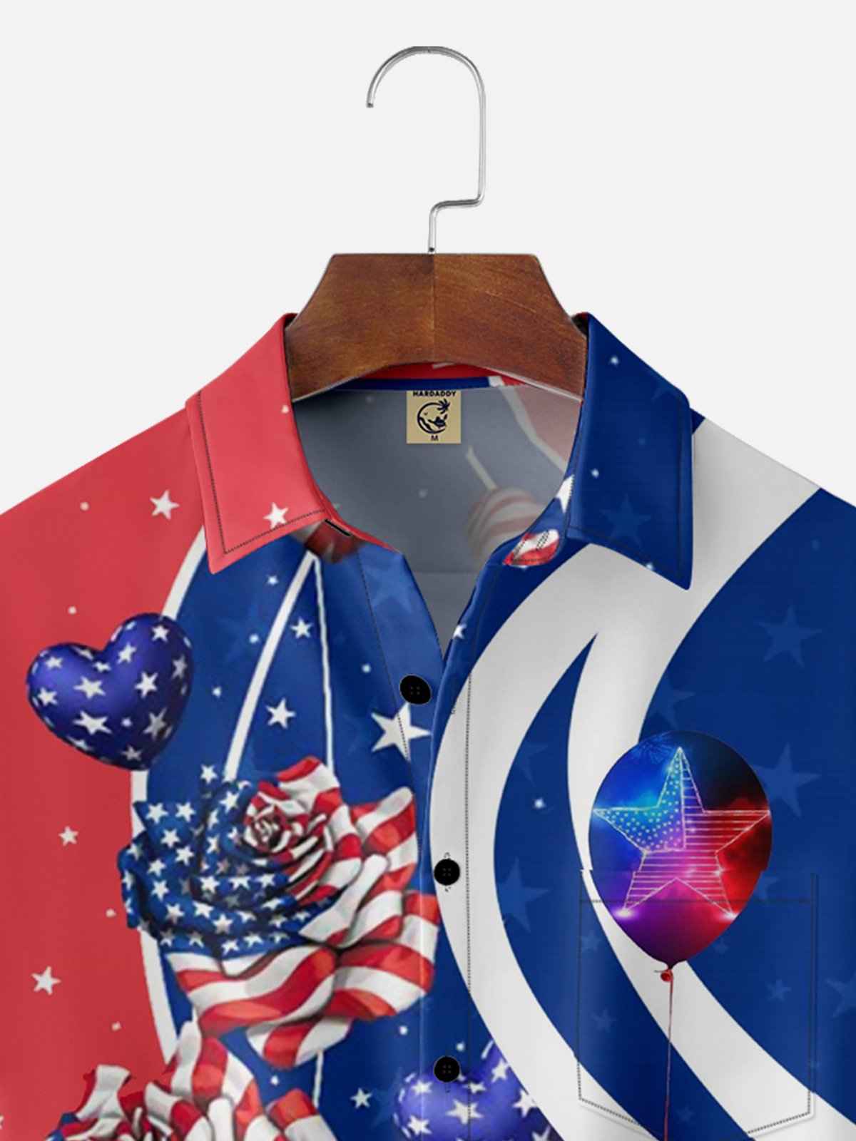 Moisture-wicking American Flag Bouquet Chest Pocket Hawaiian Shirt