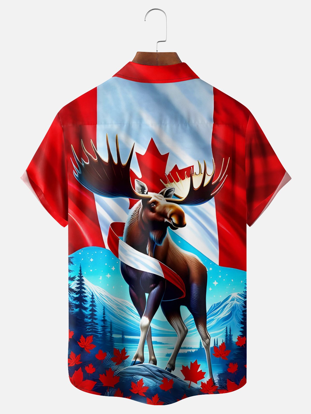 Moisture-wicking Canada Day Moose Chest Pocket Hawaiian Shirt