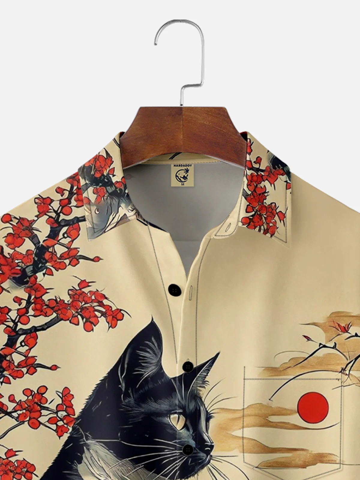 Moisture-wicking Ukiyo-e Cat Chest Pocket Hawaiian Shirt