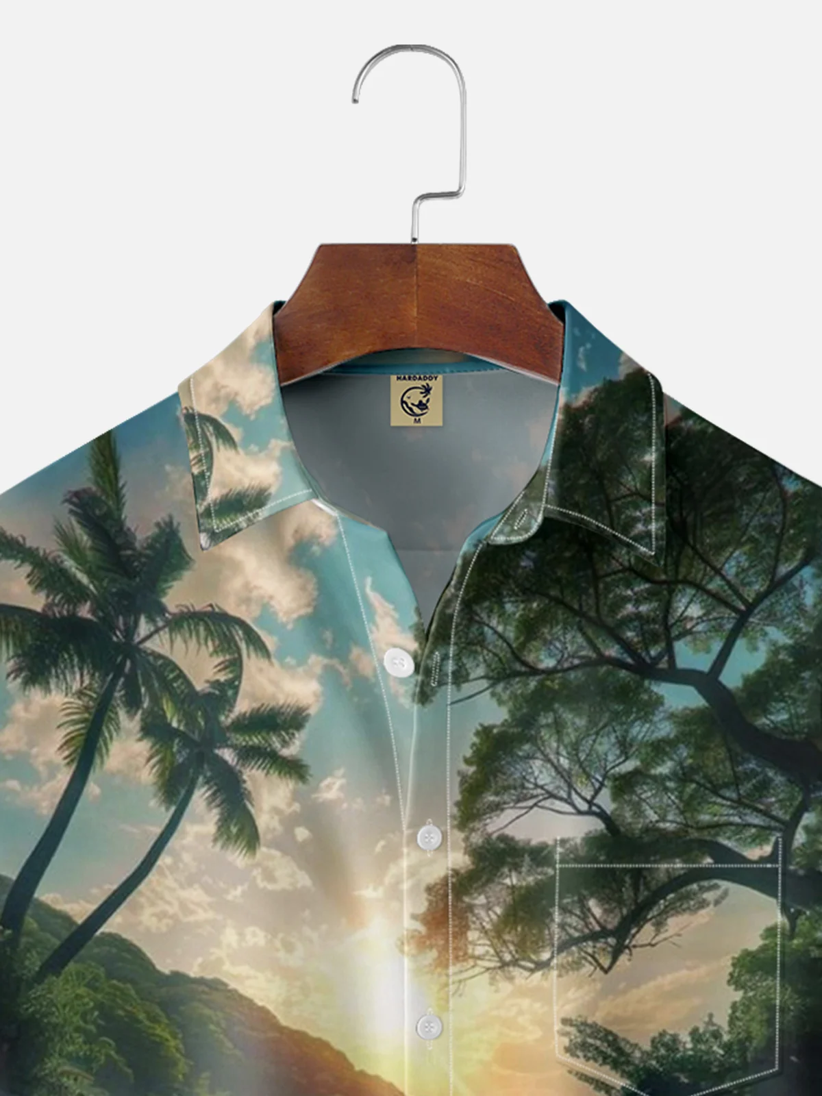 Moisture-wicking Beach Water Shadow Chest Pocket Hawaiian Shirt