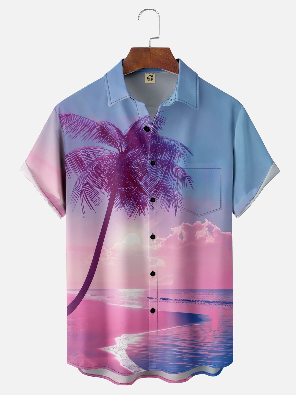 Moisture-wicking Coconut Tree Chest Pocket Hawaiian Shirt