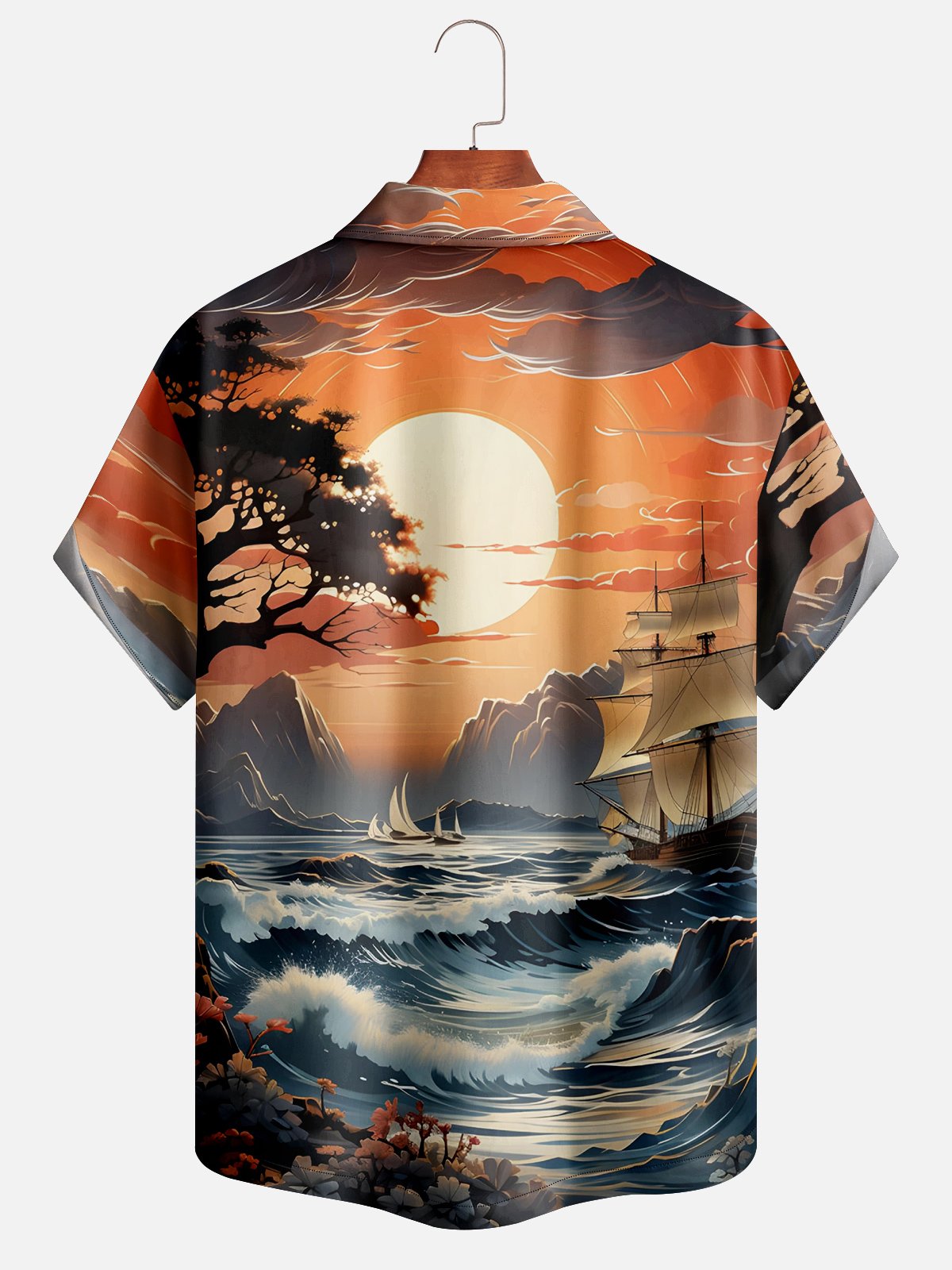 Moisture-wicking Ocean Sunset Sailboat Hawaiian Shirt