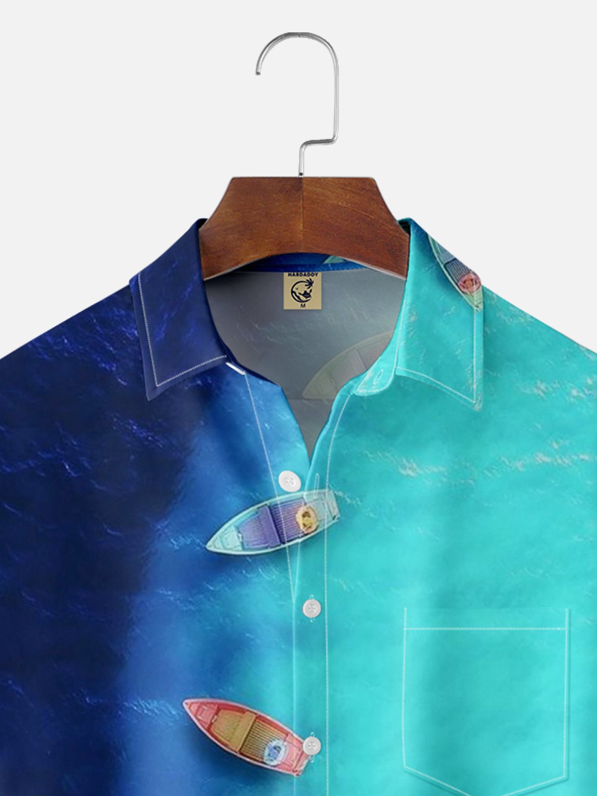 Moisture-wicking Secret Blue Sea Boat Chest Pocket Hawaiian Shirt