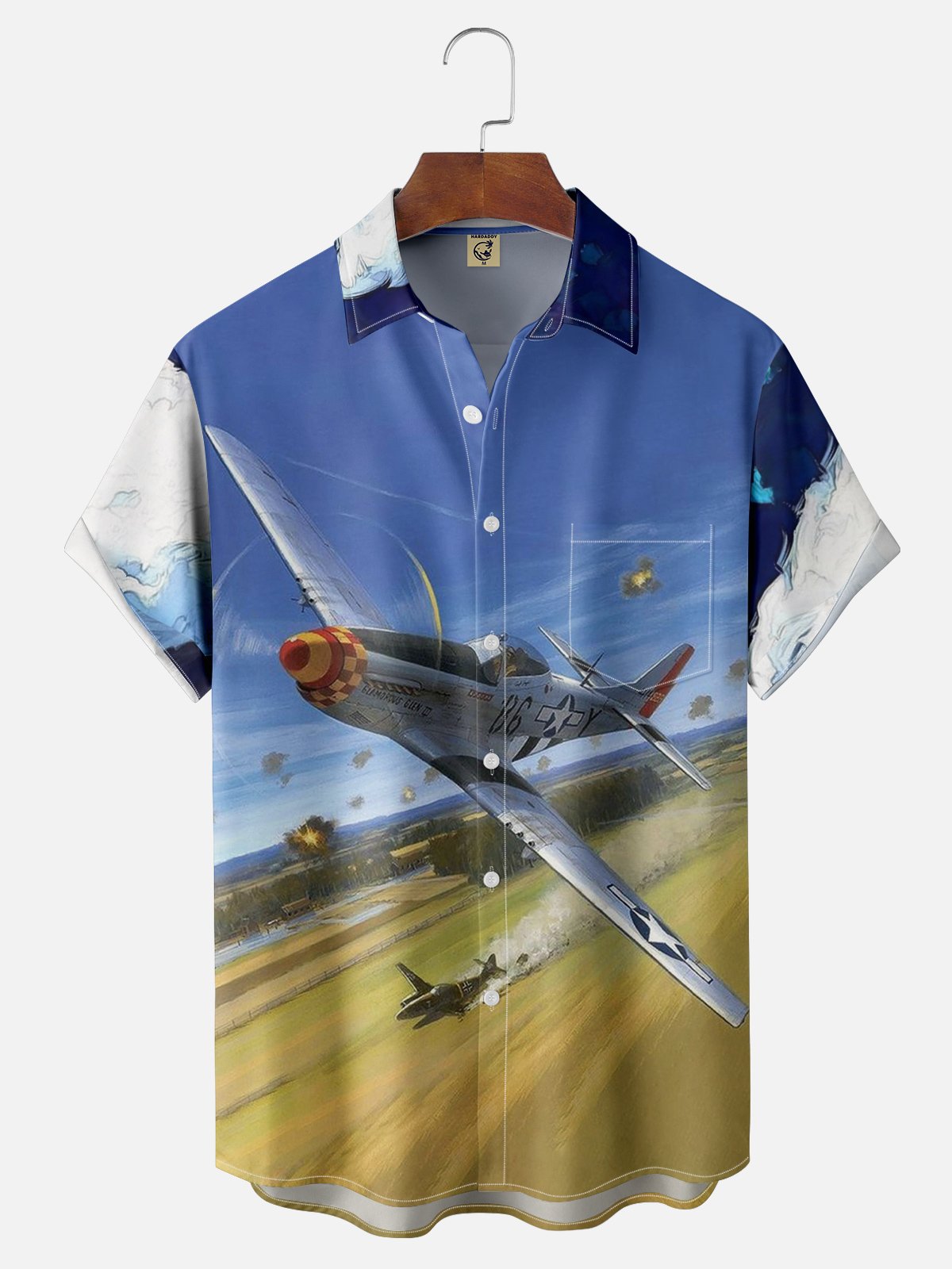 Moisture-Wicking Fighter Painting Chest Pocket Hawaiian Shirt