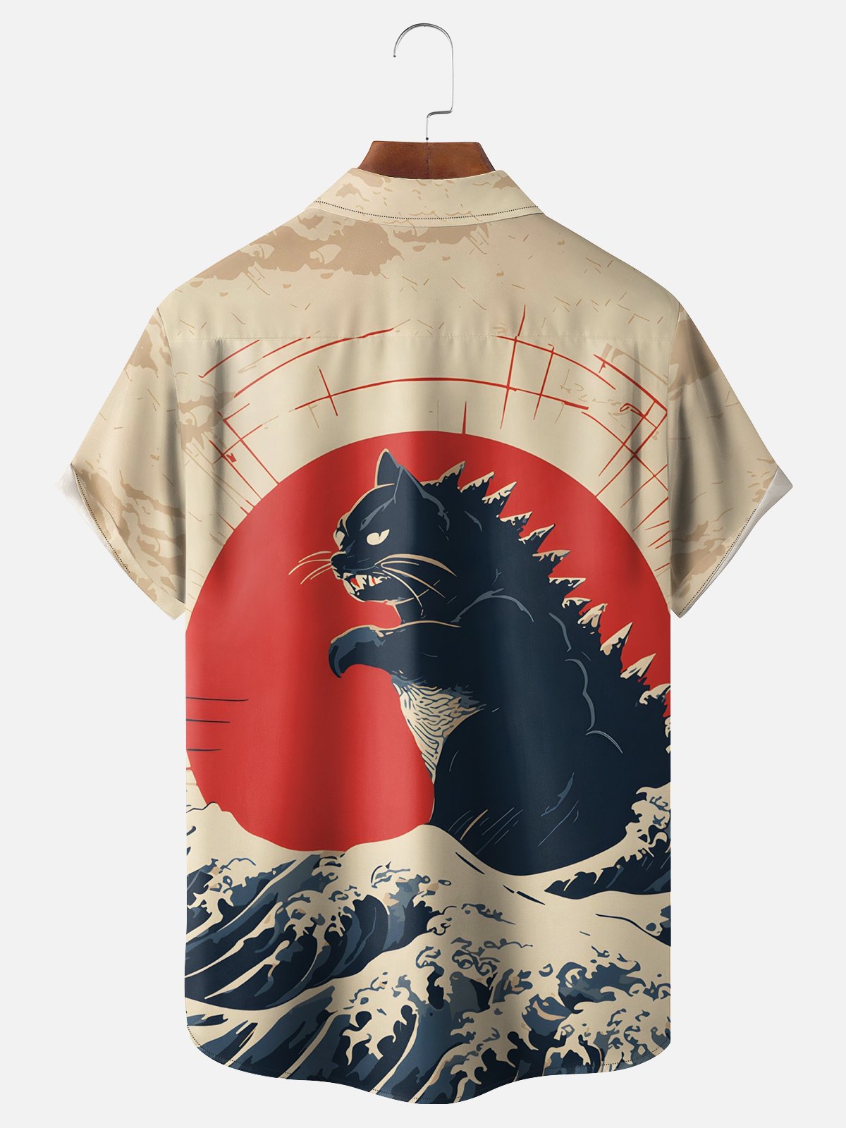 Moisture-wicking Ukiyo-e Cat Chest Pocket Hawaiian Shirt