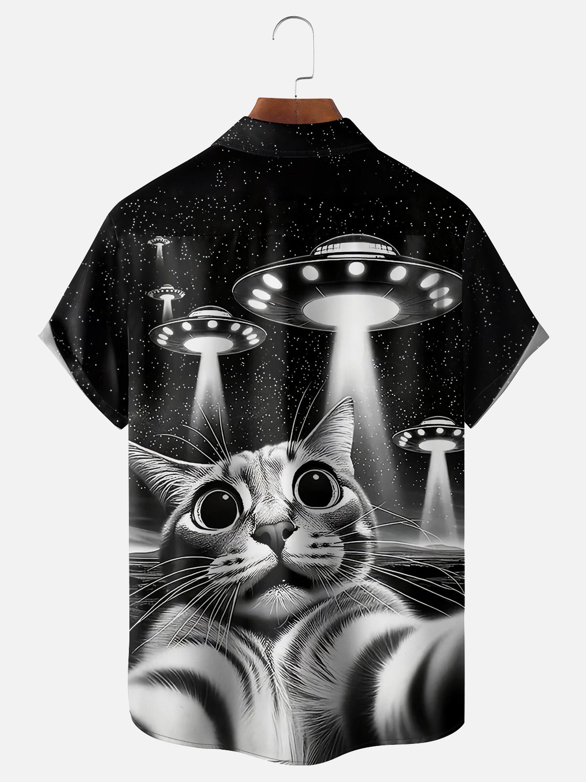 Moisture-wicking Funny Alien Cat Chest Pocket Hawaiian Shirt