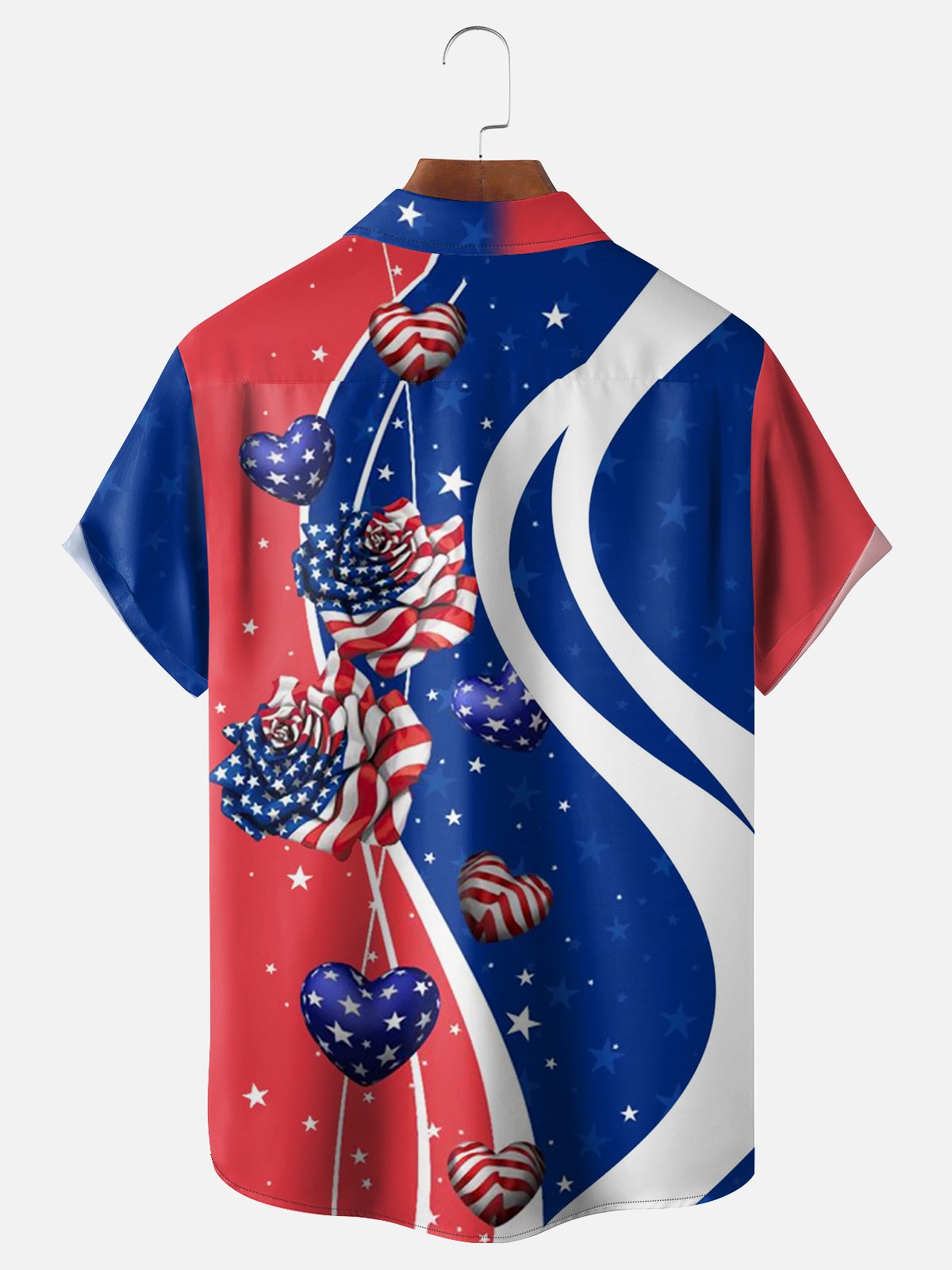 Moisture-wicking American Flag Bouquet Chest Pocket Hawaiian Shirt