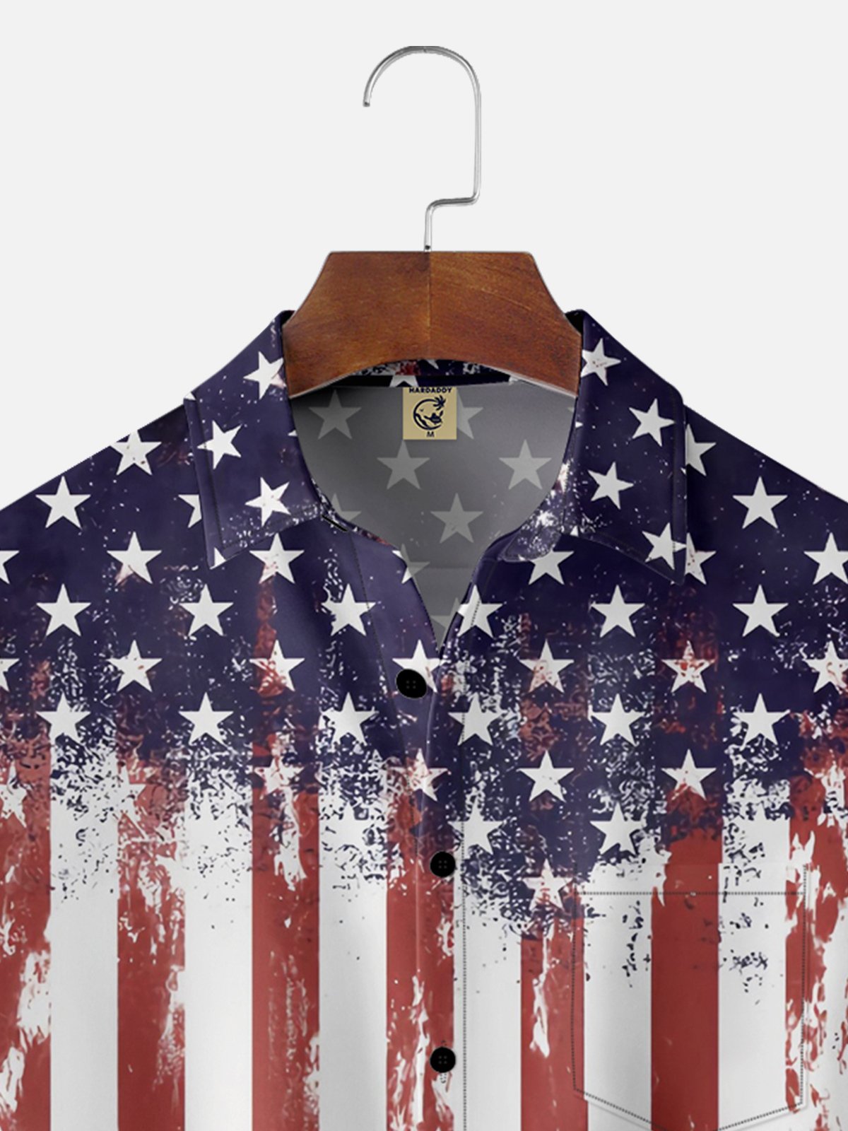 Moisture-wicking American Flag Chest Pocket Hawaiian Shirt