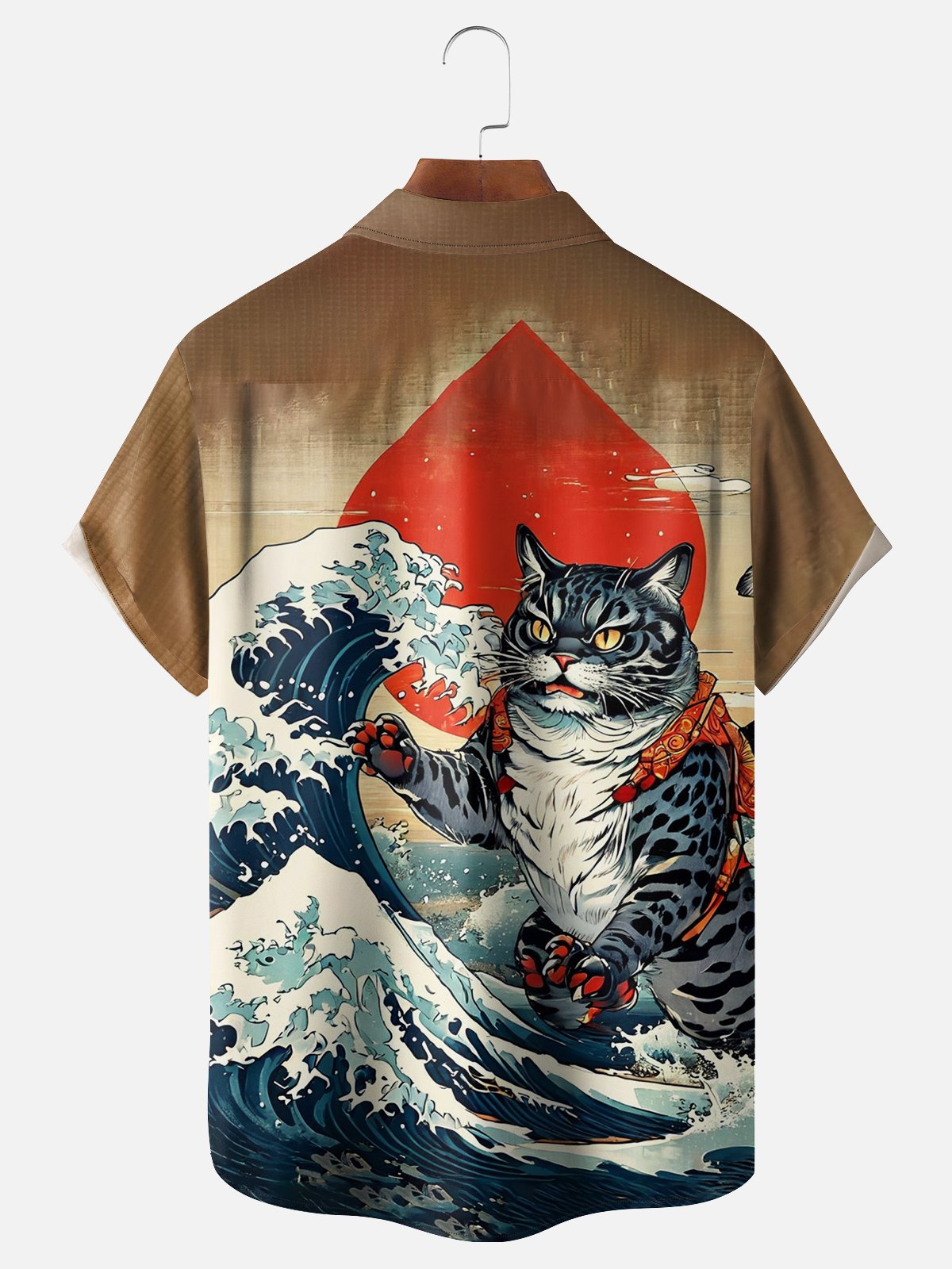 Moisture-wicking Ukiyo-e Cat Chest Pocket Hawaiian Shirt