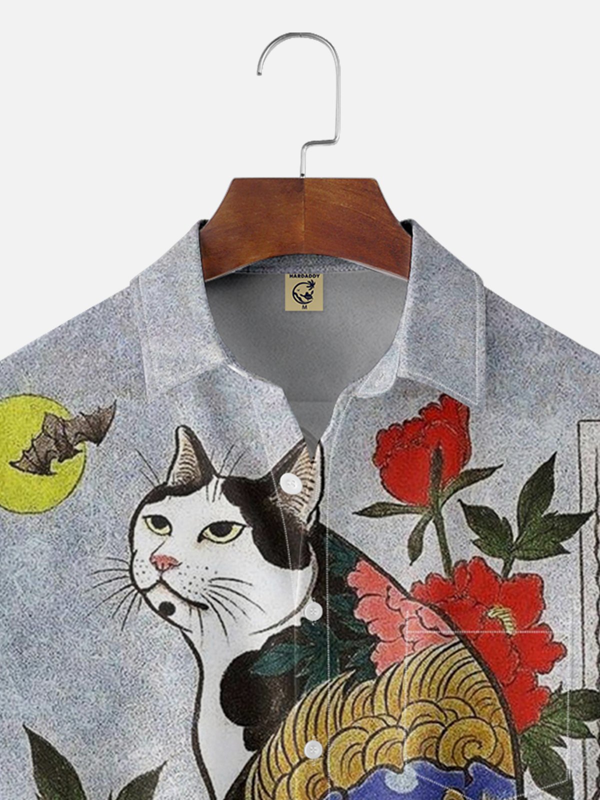 Moisture-wicking Ukiyo-e Tattoo Cat Chest Pocket Hawaiian Shirt