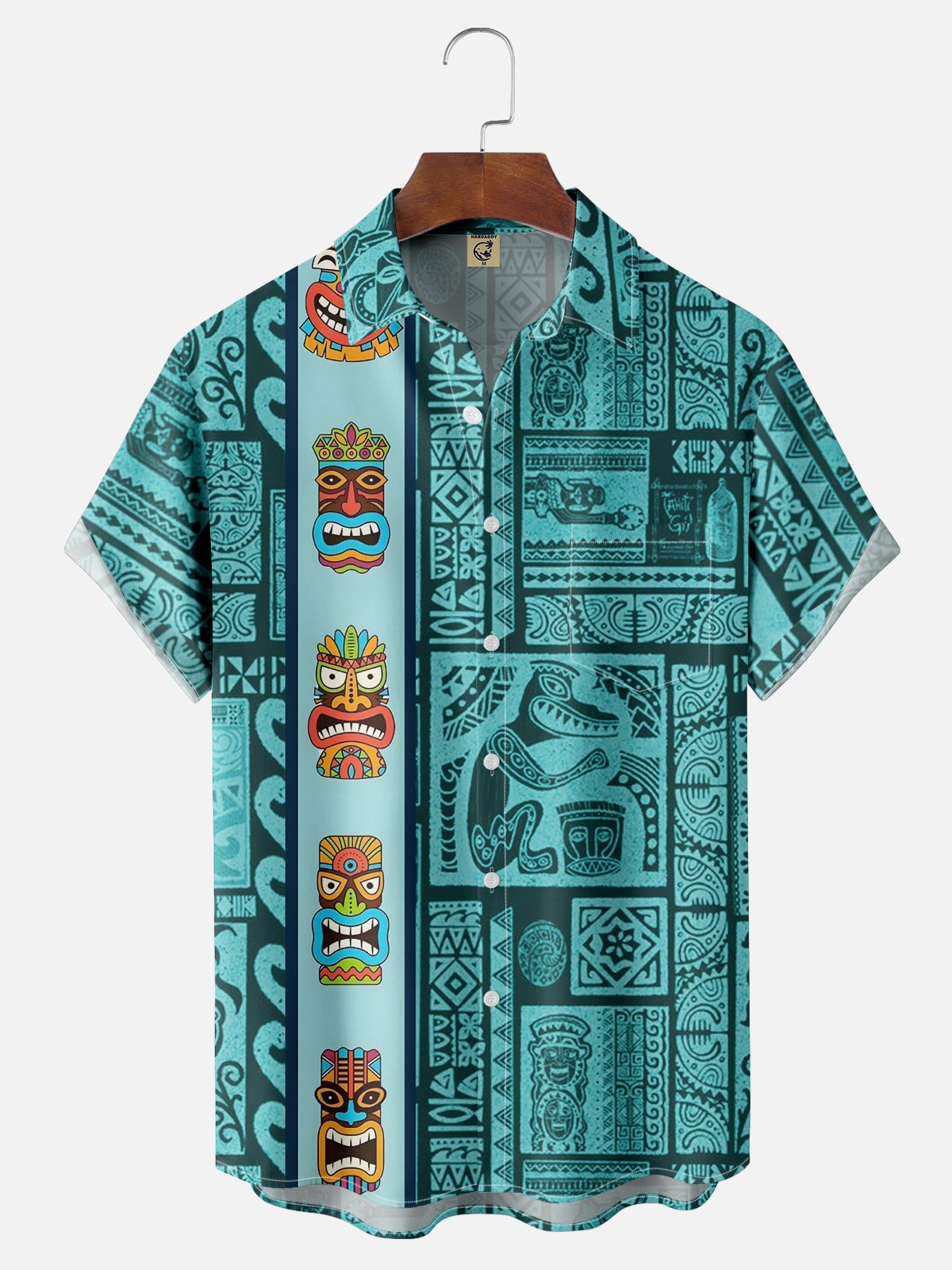 Moisture-wicking Art Tiki Painting Chest Pocket Bowling Shirt