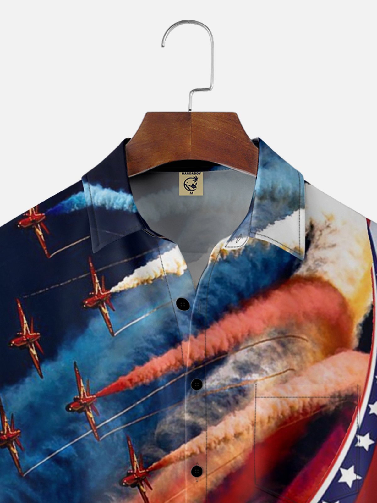 Moisture -wicking American Flag Airplane Chest Pocket Hawaiian Shirt