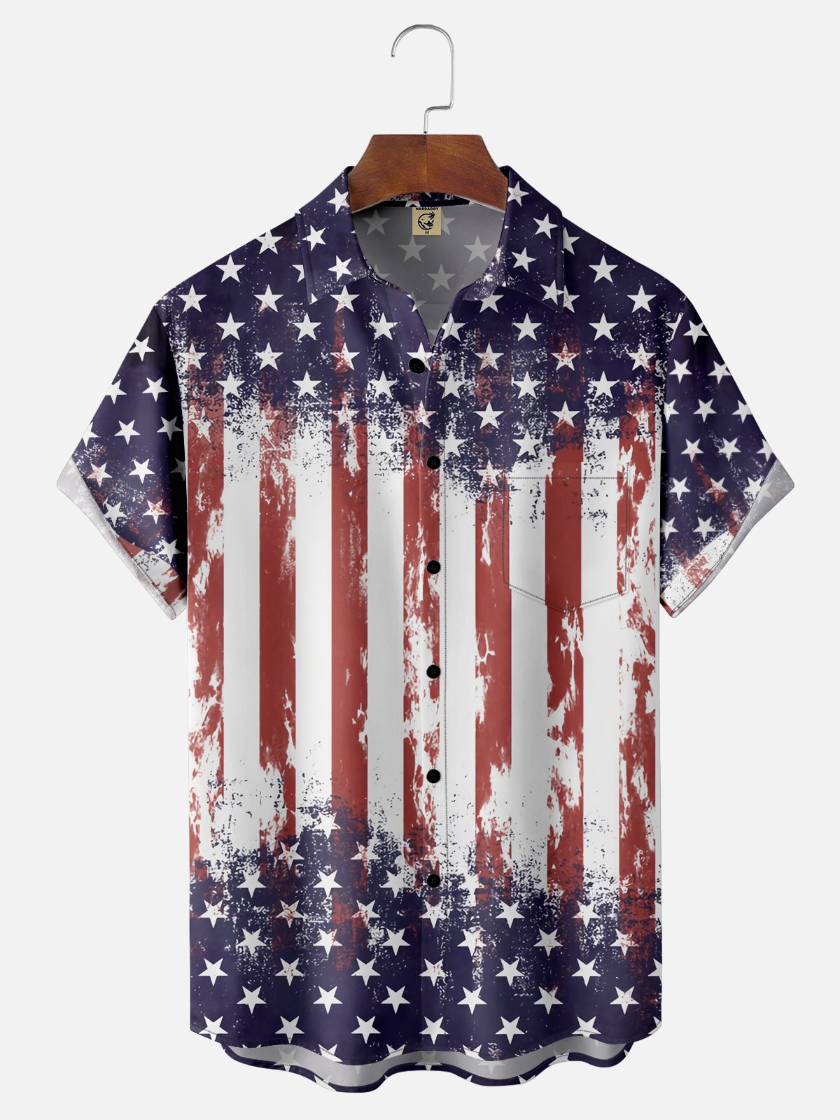 Moisture-wicking American Flag Chest Pocket Hawaiian Shirt